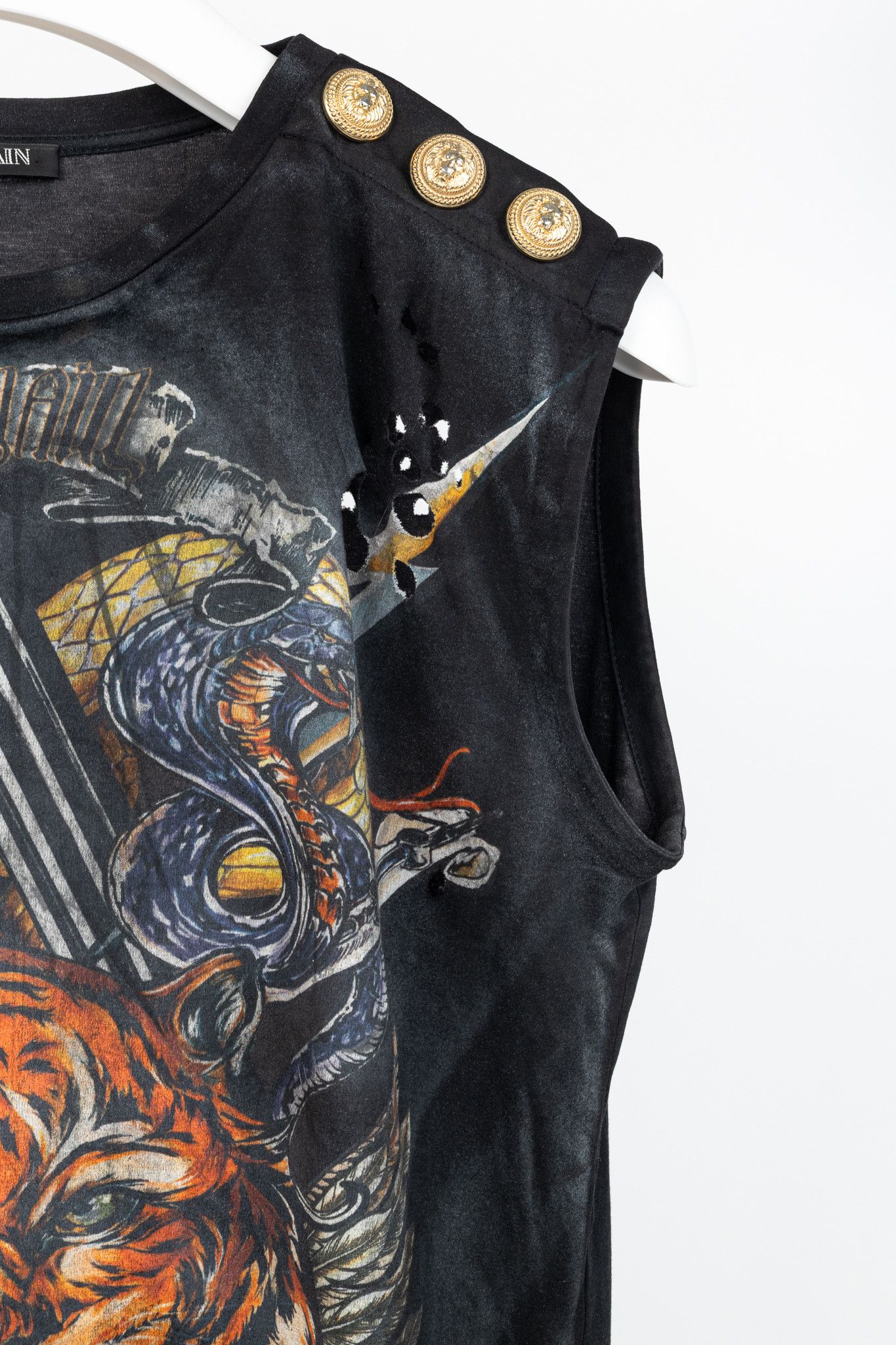 Balmain Balmain Black Cotton Distressed 3-Button Graphic Tank Size M / US 6-8 / IT 42-44 - 5 Thumbnail