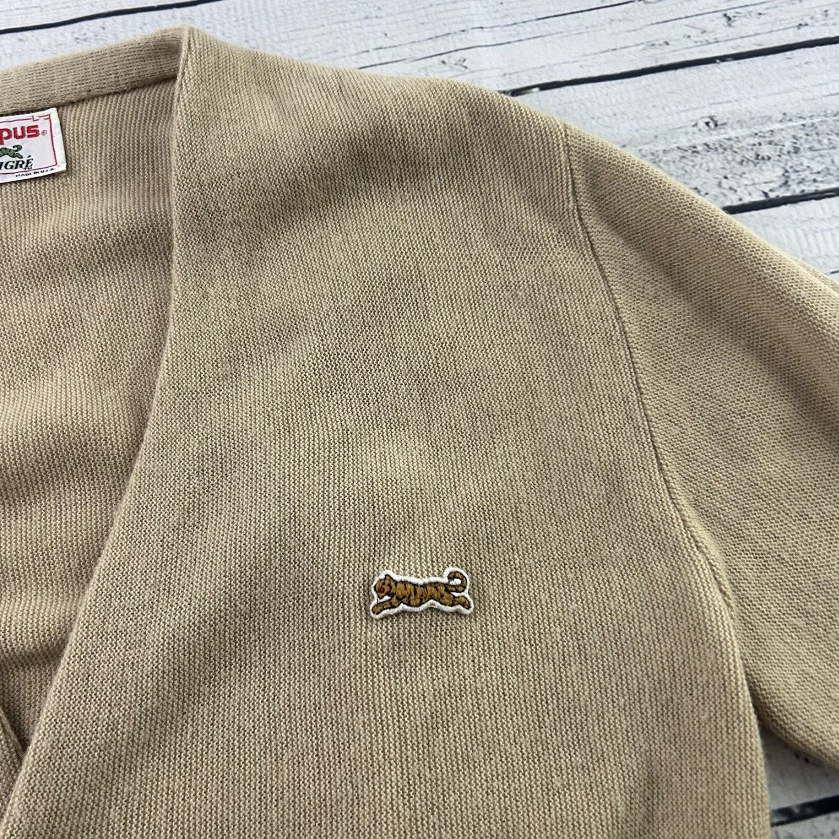 Vintage VINTAGE Le Tigre Campus Mr Rogers Cardigan Sweater Men's XL Tan USA Acrylic Button Front Size US XL / EU 56 / 4 - 2 Thumbnail