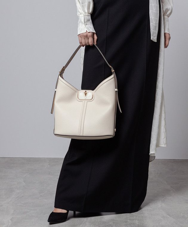 Valentino o1s22i1n0924 Size: OS / Vlogo Leather Hobo Bag in White Size ONE SIZE - 2 Thumbnail