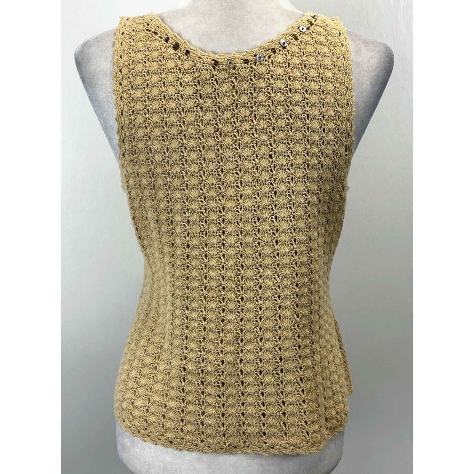 Vintage VINTAGE Sigrid Olsen Crochet Tank Top Women's Medium Brown Sequins 90s Y2K Womens Size M / US 6-8 / IT 42-44 - 3 Thumbnail