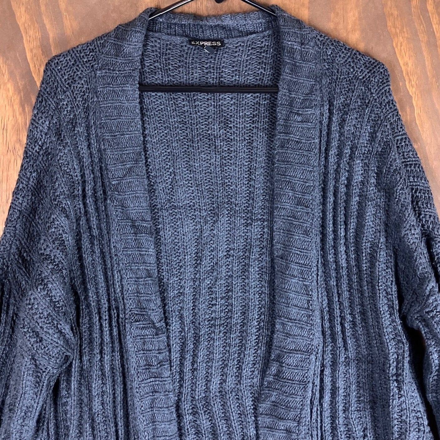 Express Express Womens Cardigan Sweater Black Open Front Long Sleeve Medium Wrap Long Cardigan Belted Knit Casual Workwear - Womens Size M / US 6-8 / IT 42-44 - 2 Thumbnail