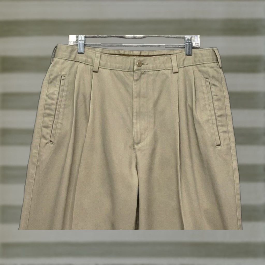 Logo 7 Dress Pants Men 34W 30L Tan Pleated Front Cuffed Hem Button Pockets LOGO Size US 34 / EU 50 - 1 Thumbnail