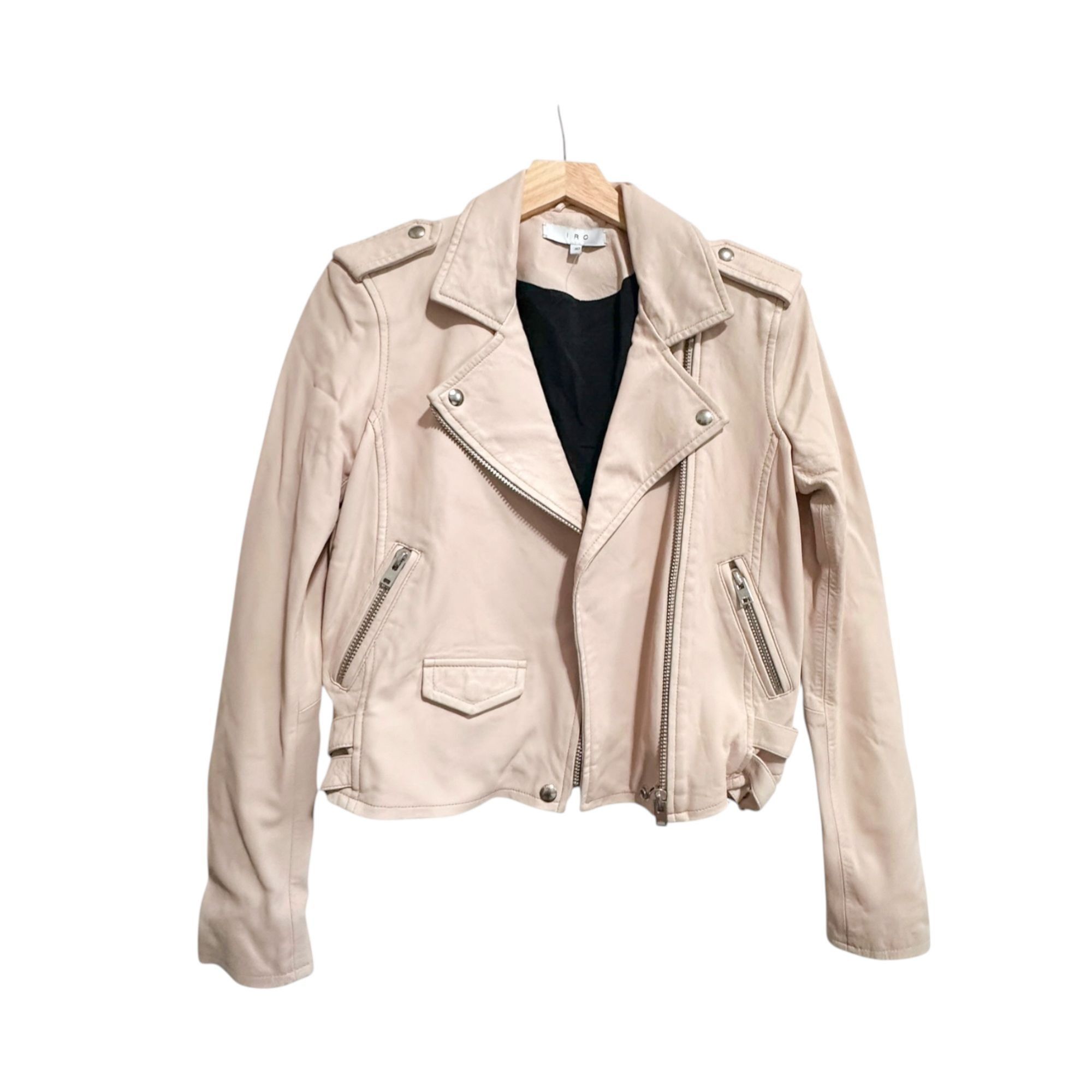 Iro IRO Ashville cropped washed-leather biker jacket, Nude Size M / US 6-8 / IT 42-44 - 2 Thumbnail