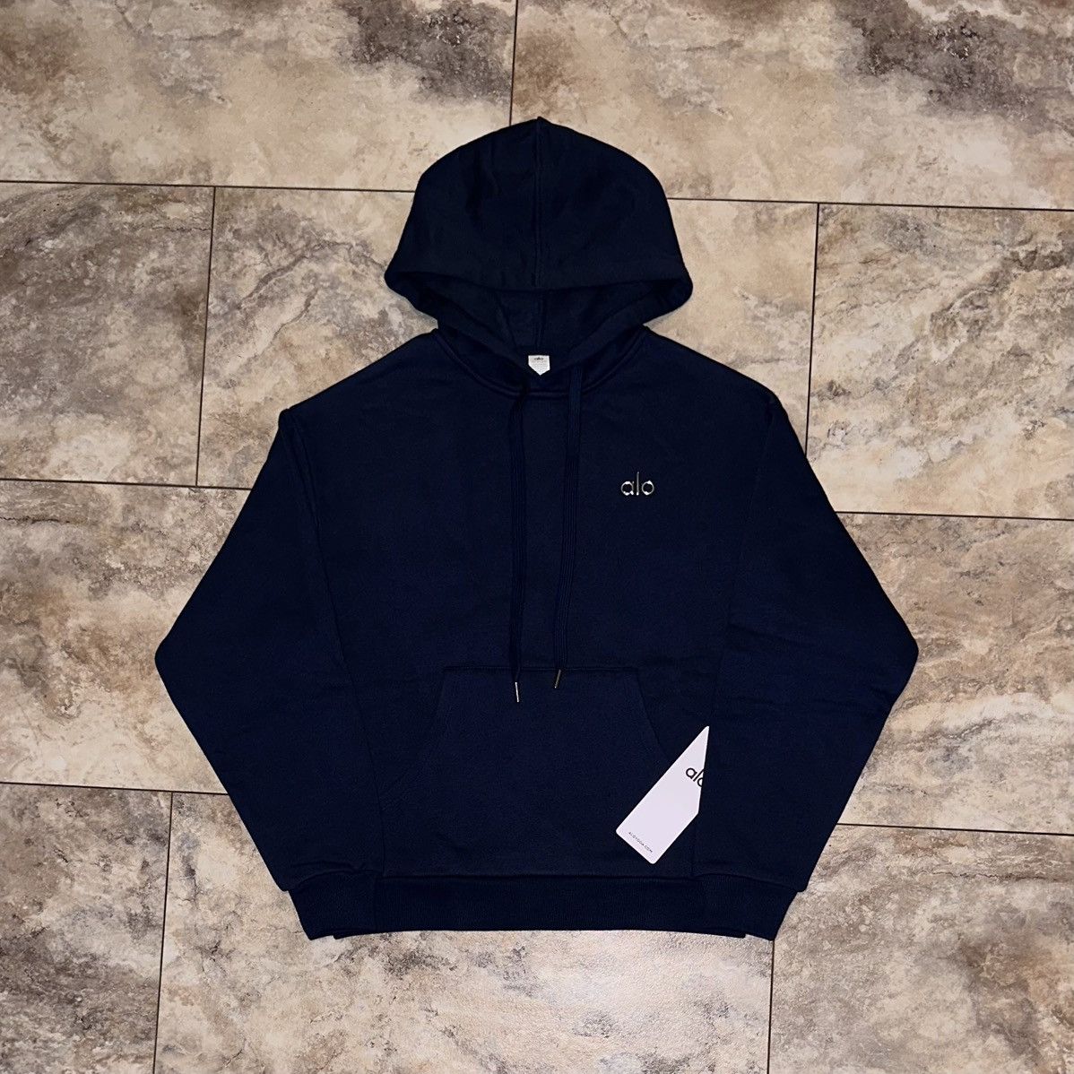 Alo Alo Yoga Accolade Hoodie Logo Sweatshirt Navy Blue Size XS