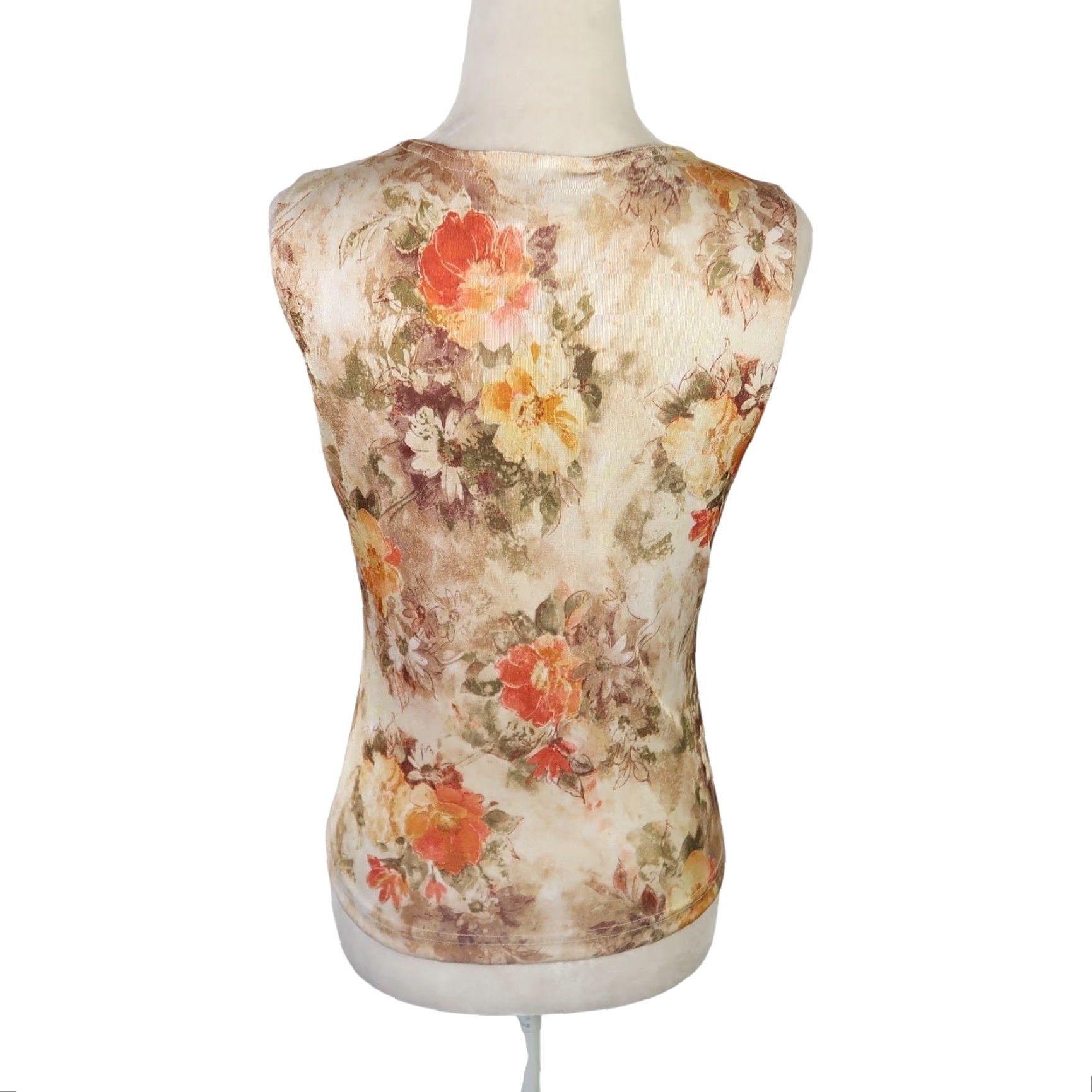 Vintage VINTAGE Jazz Sport Tank Womens 90s Floral Cream Brown Orange Sleeveless M Bohemian Clothing Size M / US 6-8 / IT 42-44 - 4 Thumbnail