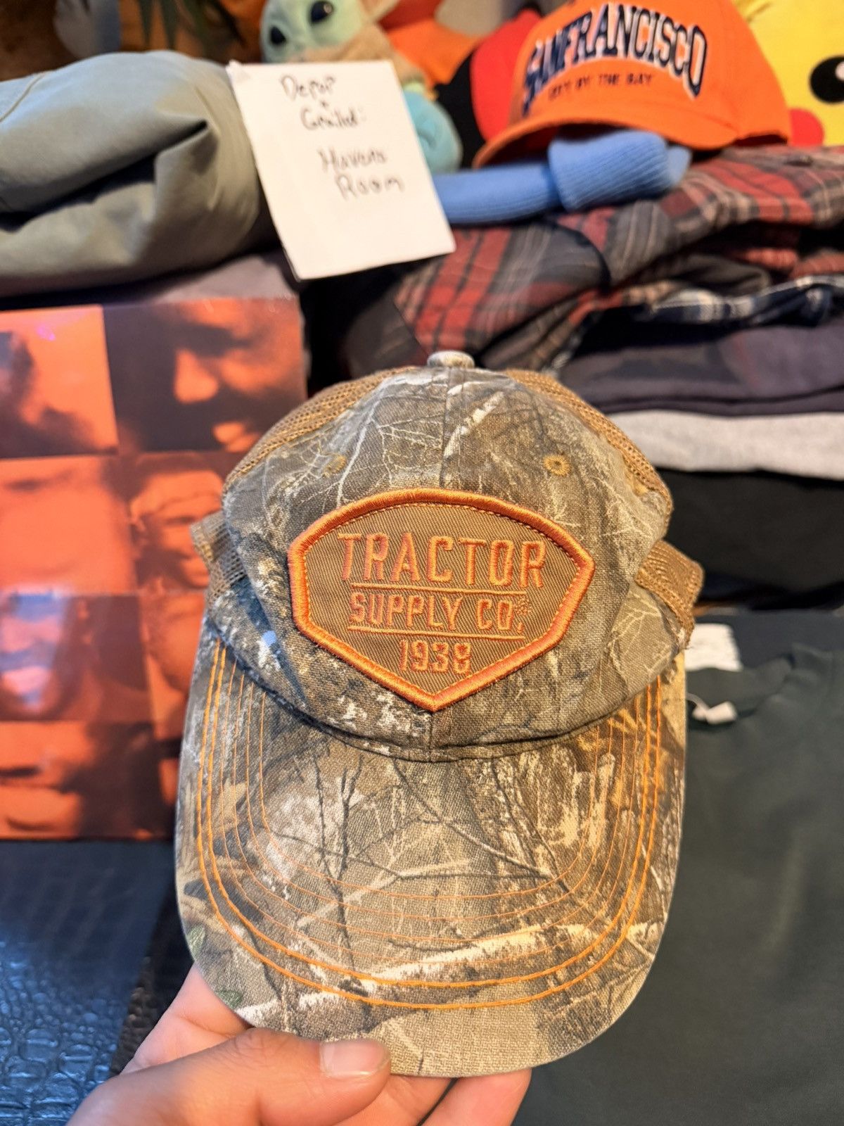 Vintage Camo Tractor Supply Co. hat with an orange embroidered patch Size ONE SIZE - 1 Thumbnail