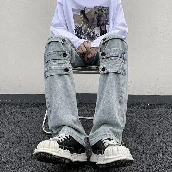 Japanese Brand Street Niche Style Zipper Leg Denim Cargo Pant Size US 28 / EU 44 - 2 Thumbnail