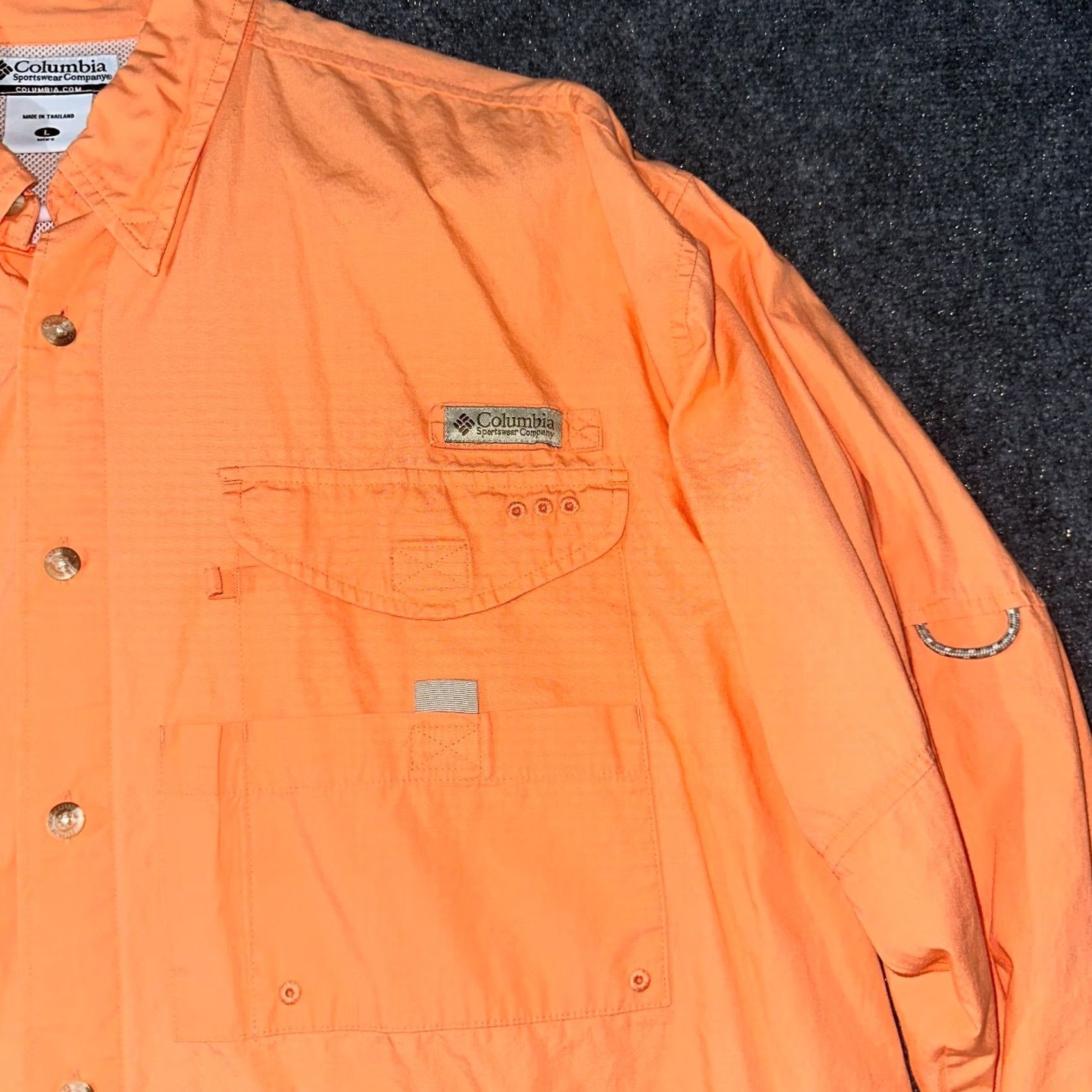 Vintage Columbia PFG Shirt Mens Large Orange Breathable Pockets Fishing Outdoor Vent Button Closure Size US L / EU 52-54 / 3 - 6 Thumbnail