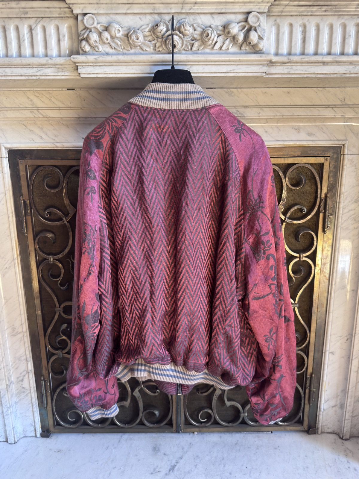 Haider Ackermann SS15 Iconic Bomber in Chevron & Floral Silk Jacquard Size US XXL / EU 58 / 5 - 2 Thumbnail
