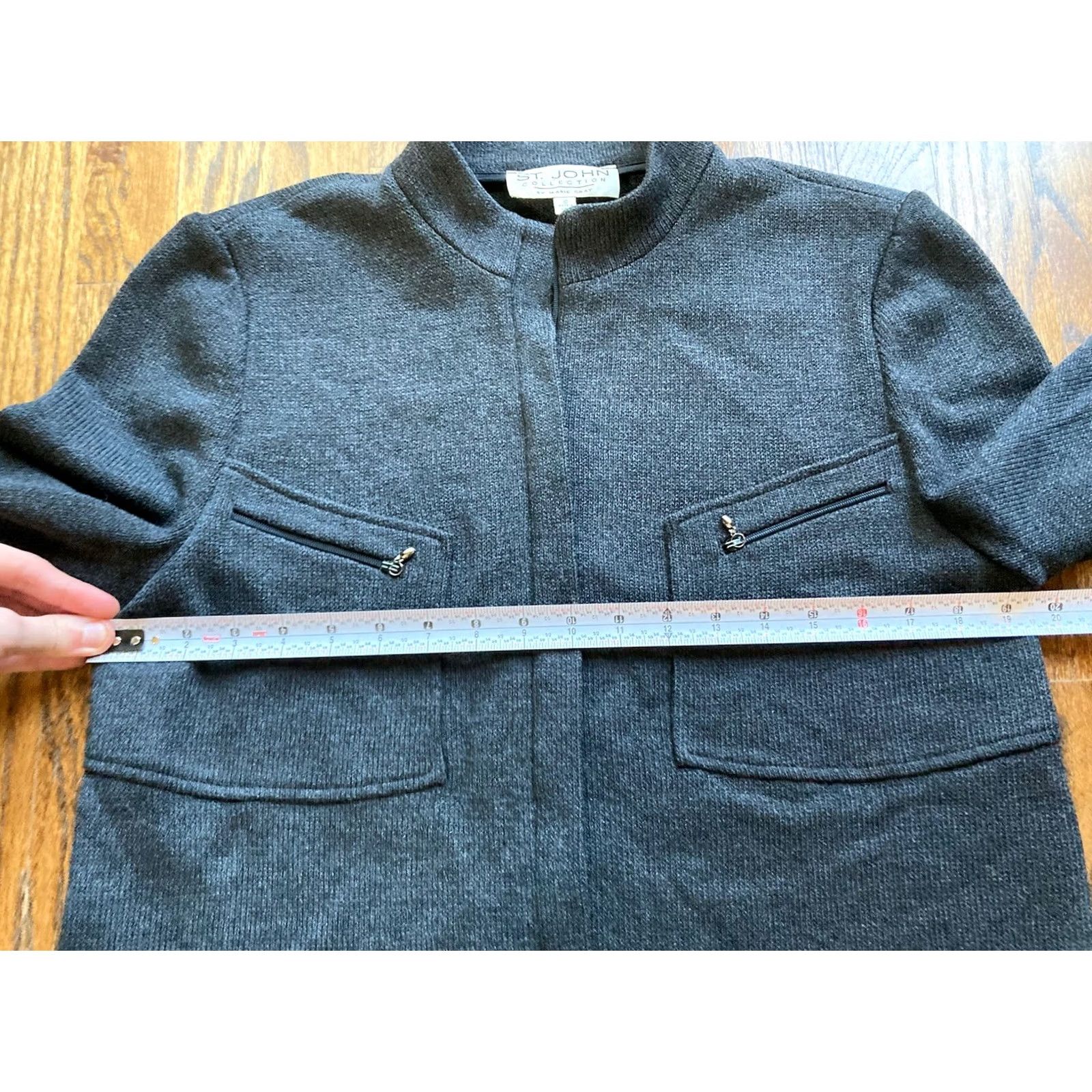 Vintage St John Jacket Womens Size 10 Full Zip Knit Wool Blend Pockets Gray USA Made Vintage No Size L / US 10 / IT 46 - 7 Thumbnail