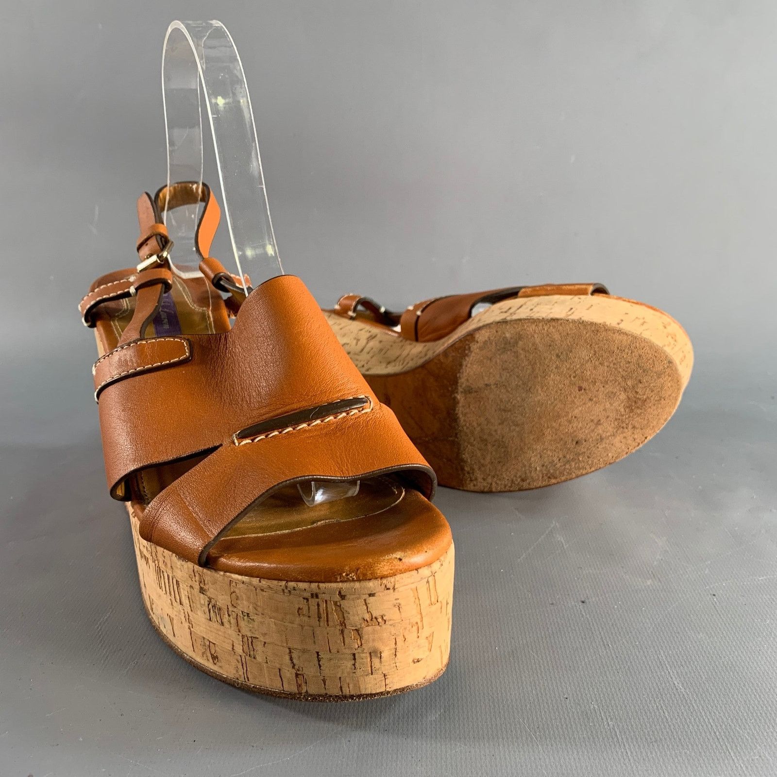 Ralph Lauren RALPH LAUREN Size 10 Tan Natural Leather Platform Sandals Size US 10 / IT 40 - 5 Thumbnail