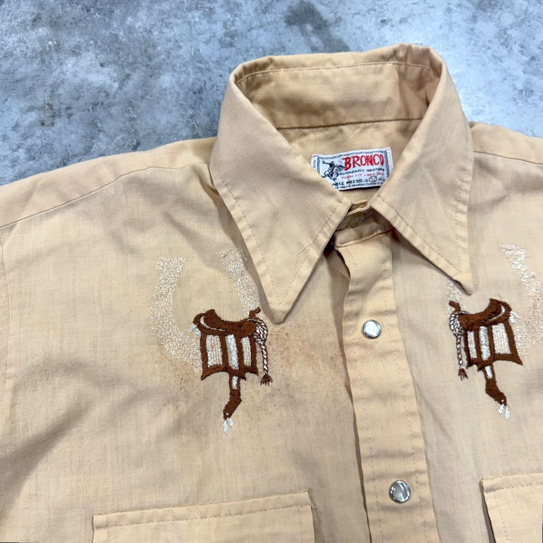 Vintage VINTAGE Bronco Shirt Mens Large Beige Western Pearl Snap Saddle Embroidered 60s Size US L / EU 52-54 / 3 - 2 Thumbnail