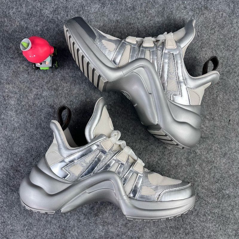 Louis Vuitton Louis Vuitton Silver Casual Sneakers - Size US 5.5 / EU 38 - 2 Thumbnail