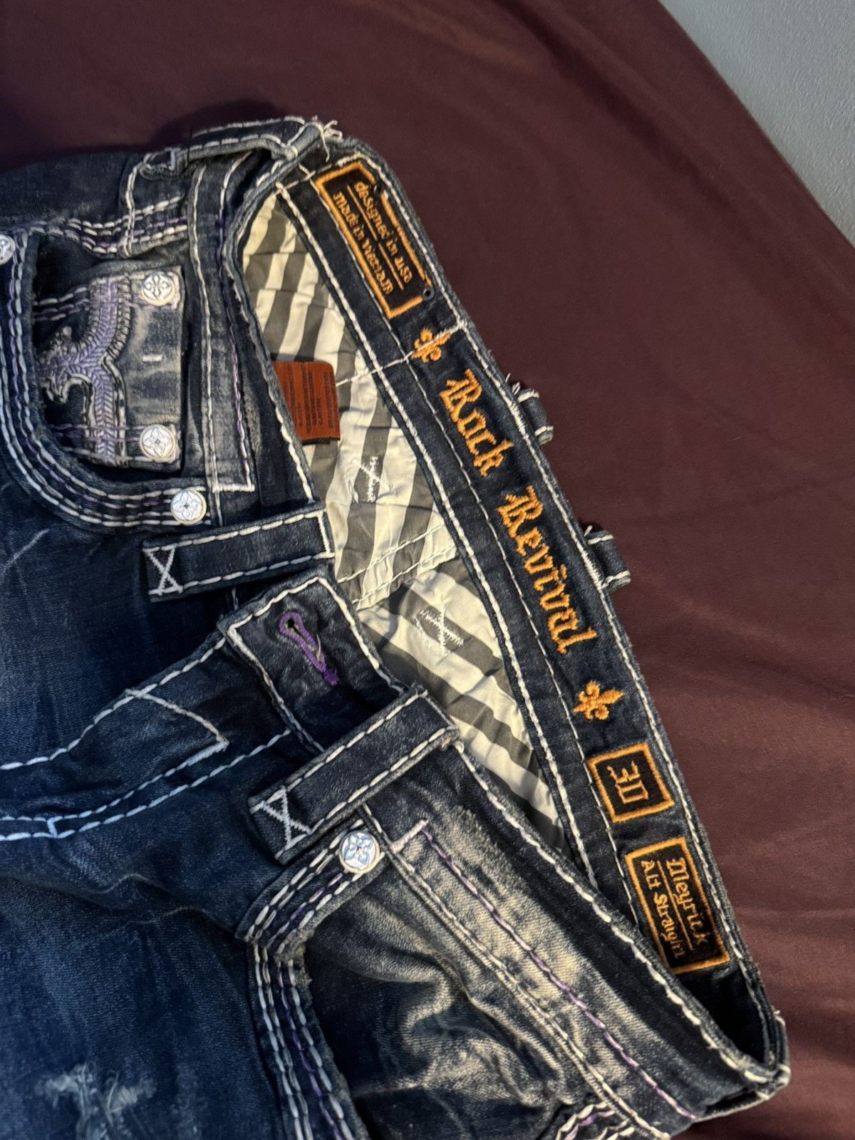 Rock Revival Rock revival jeans mens size 30 purple stitching Size US 30 / EU 46 - 4 Thumbnail
