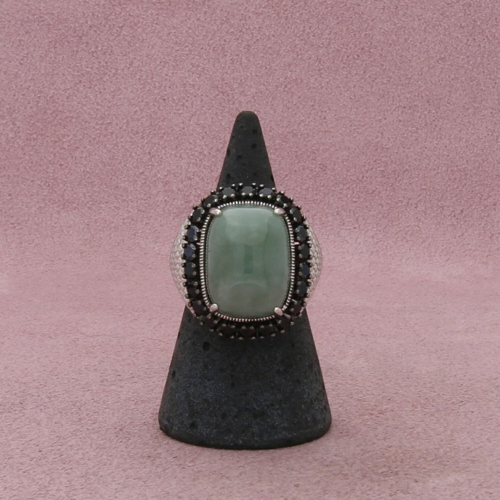 Sterling Silver sterling silver jade & black tourmaline halo ring size 6 Size ONE SIZE - 3 Thumbnail