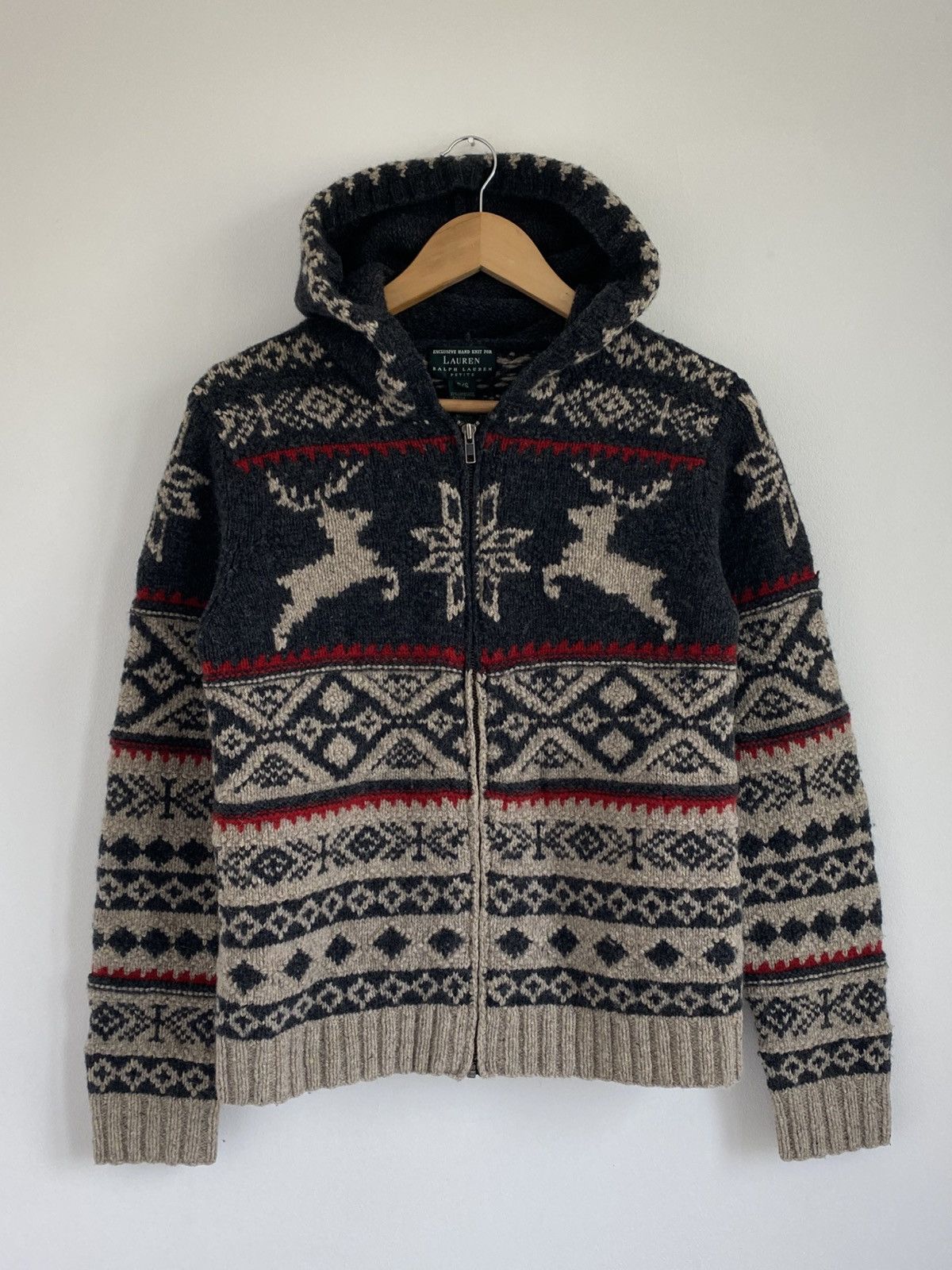 Polo Ralph Lauren × Vintage Vintage Ralph Lauren Wool Hand Knit Reindeer Zip Jacket Size US S / EU 44-46 / 1 - 1 Thumbnail