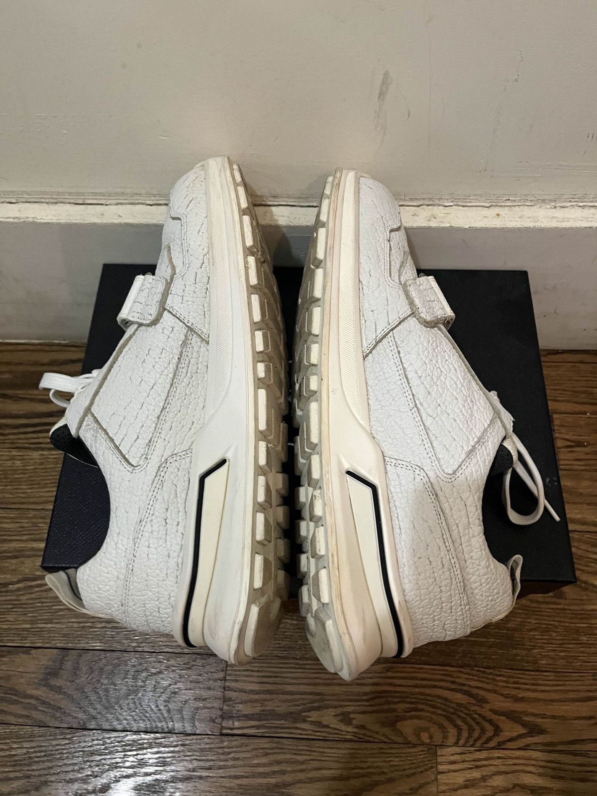 Prada Prada White Cracked Leather Sneaker Shoes Size US 10 / EU 43 - 4 Thumbnail