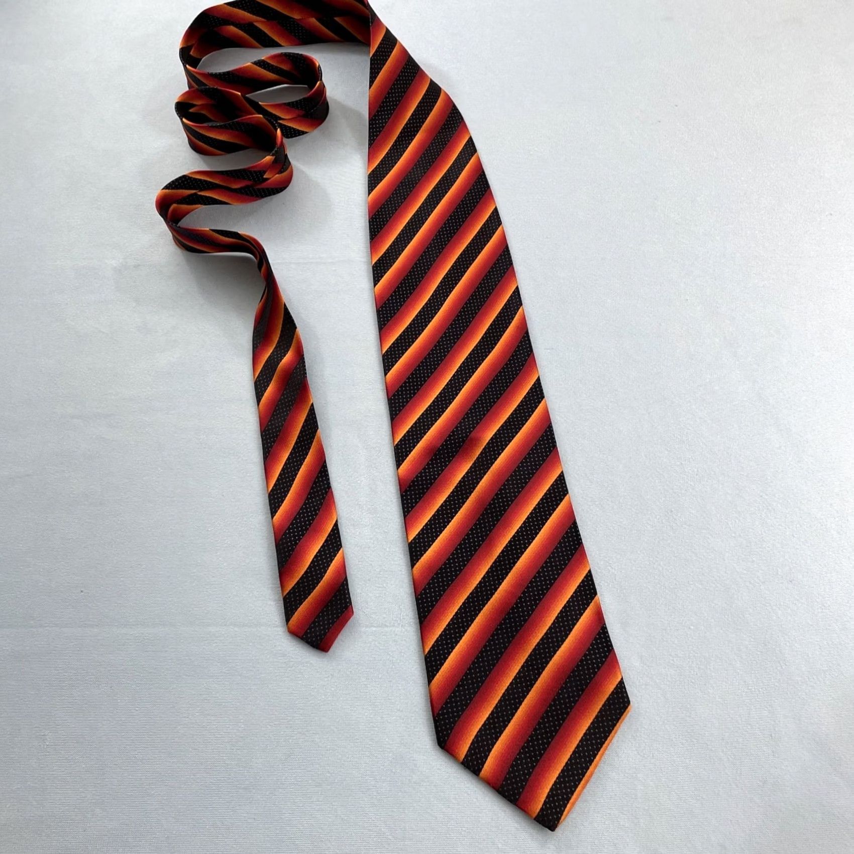 Vintage VINTAGE Pavone Silk Tie Black Red Orange Stripe 59" Wide 4x59 Italy Handmade Men Tie Spun Silk Capsule Size ONE SIZE - 3 Thumbnail