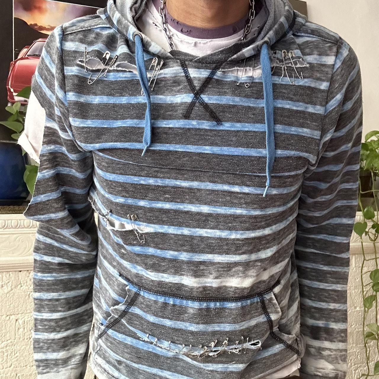 Other ASTROBOI* Blue Striped Punk Safety Pin Sweatshirt - Medium Size US M / EU 48-50 / 2 - 3 Thumbnail