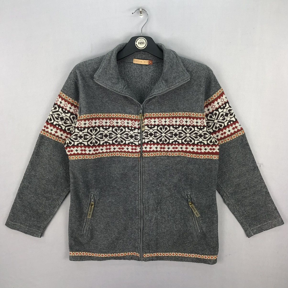 Vintage 90's Native Navajo Knit Art Fleece Zipper Jacket