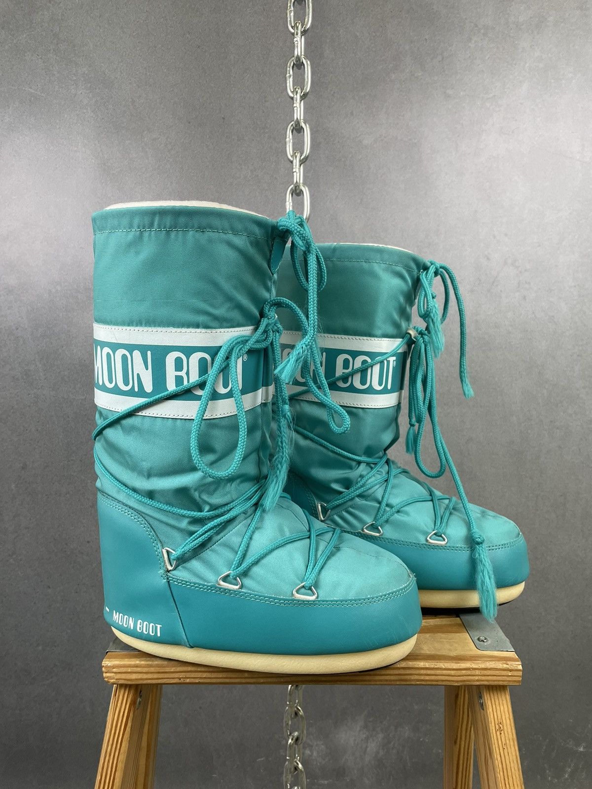 image of The Original Moon Boot Tall Teal Women’S Size 6 Cyber Y2K in Blue, Women's