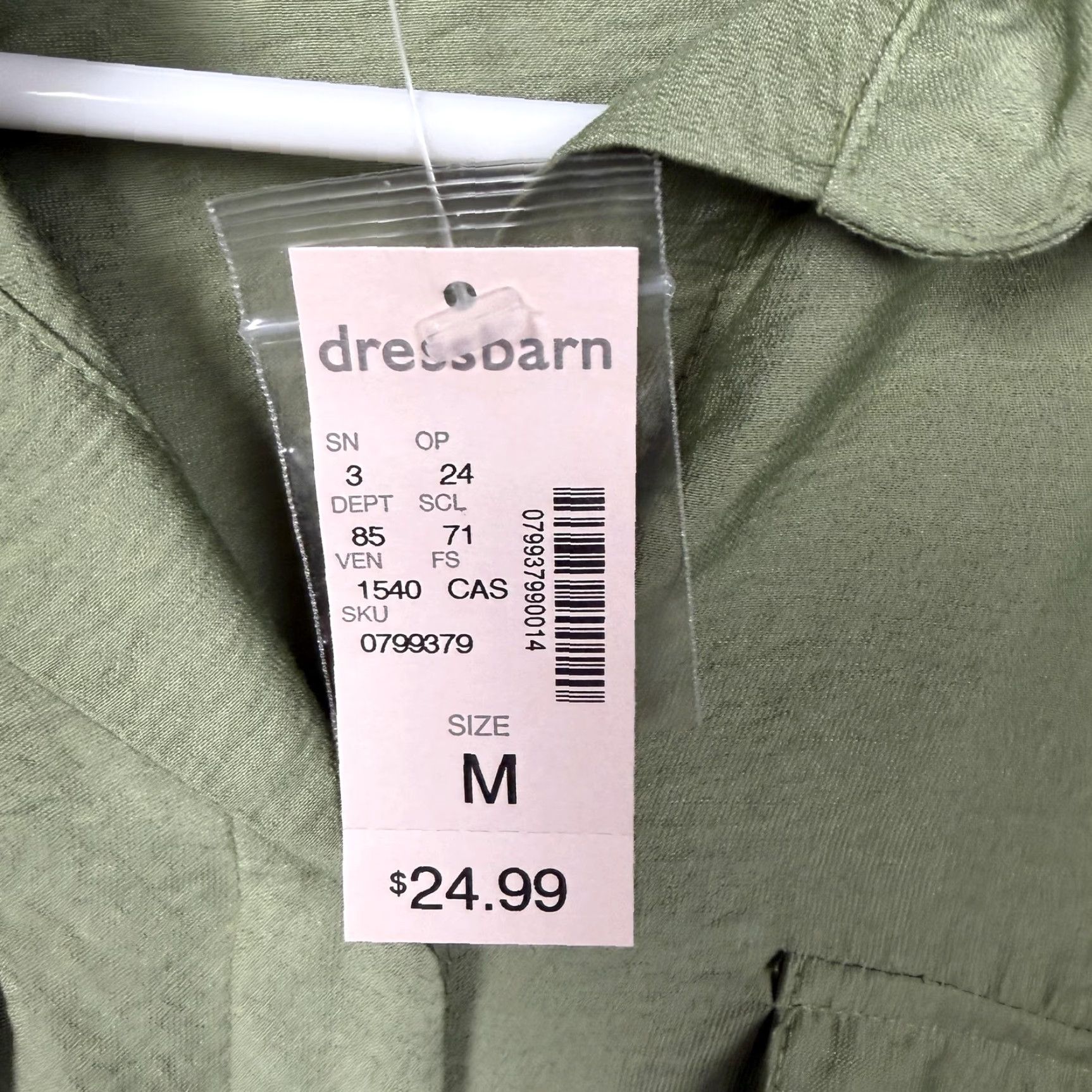 Vintage Dressbarn Button-Up Shirt Womens M Green 3/4 Sleeve Solid Casual Business Preppy Rayon Nylon Collared NWT Size M / US 6-8 / IT 42-44 - 2 Thumbnail
