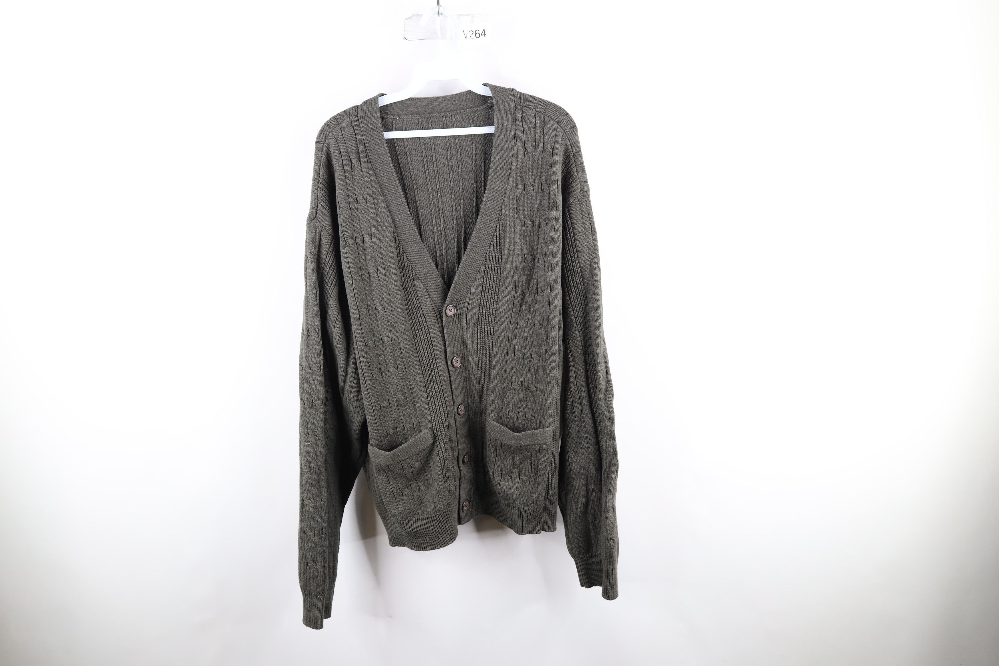 Image of Vintage 90's Streetwear Cable Knit Kurt Cardigan Sweater in Green, Men's (Size XL)