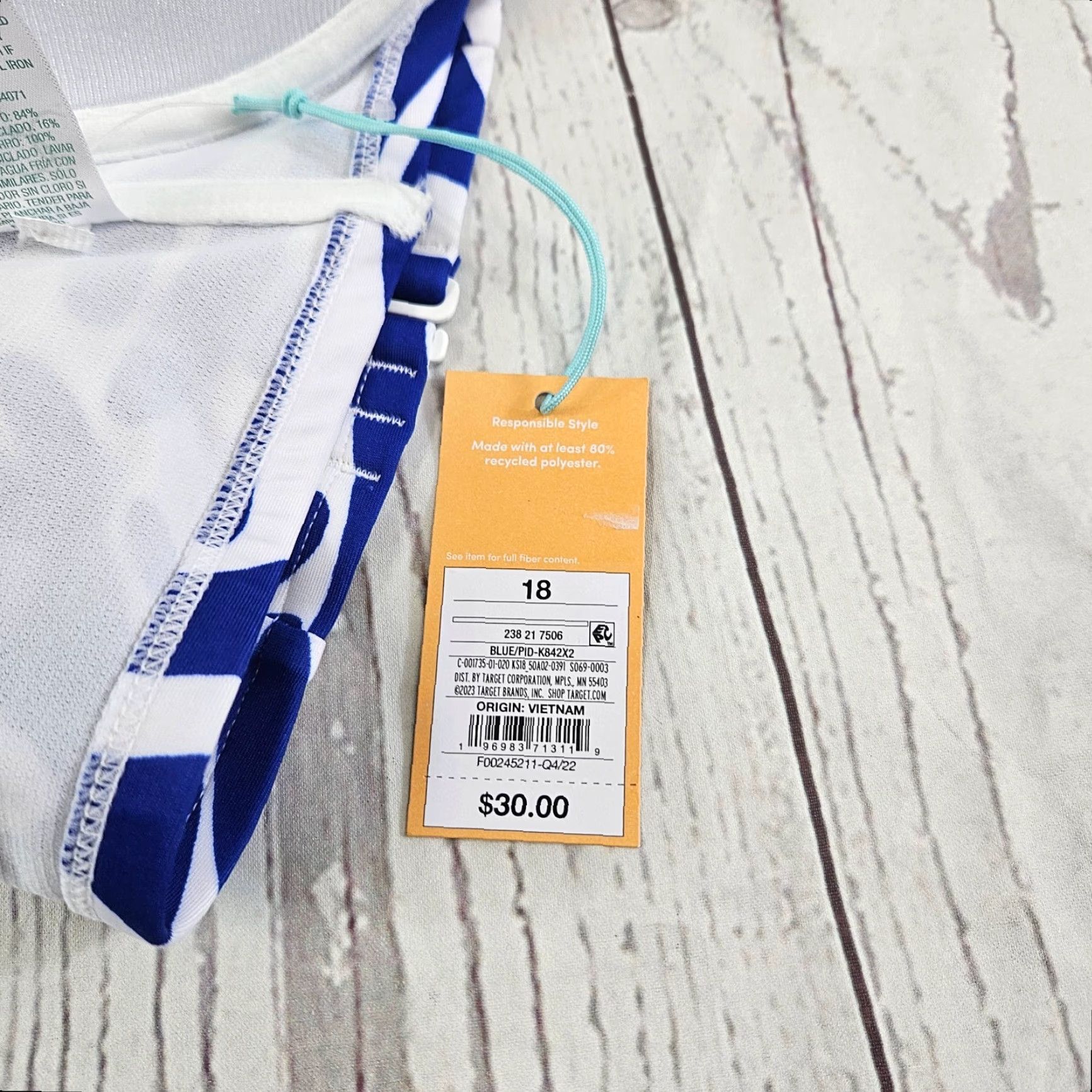 Vintage Kona Sol Bikini Top Womens 18 Blue White Adjustable Straps Top Size XXL / US 16-18 / IT 52-54 - 3 Thumbnail