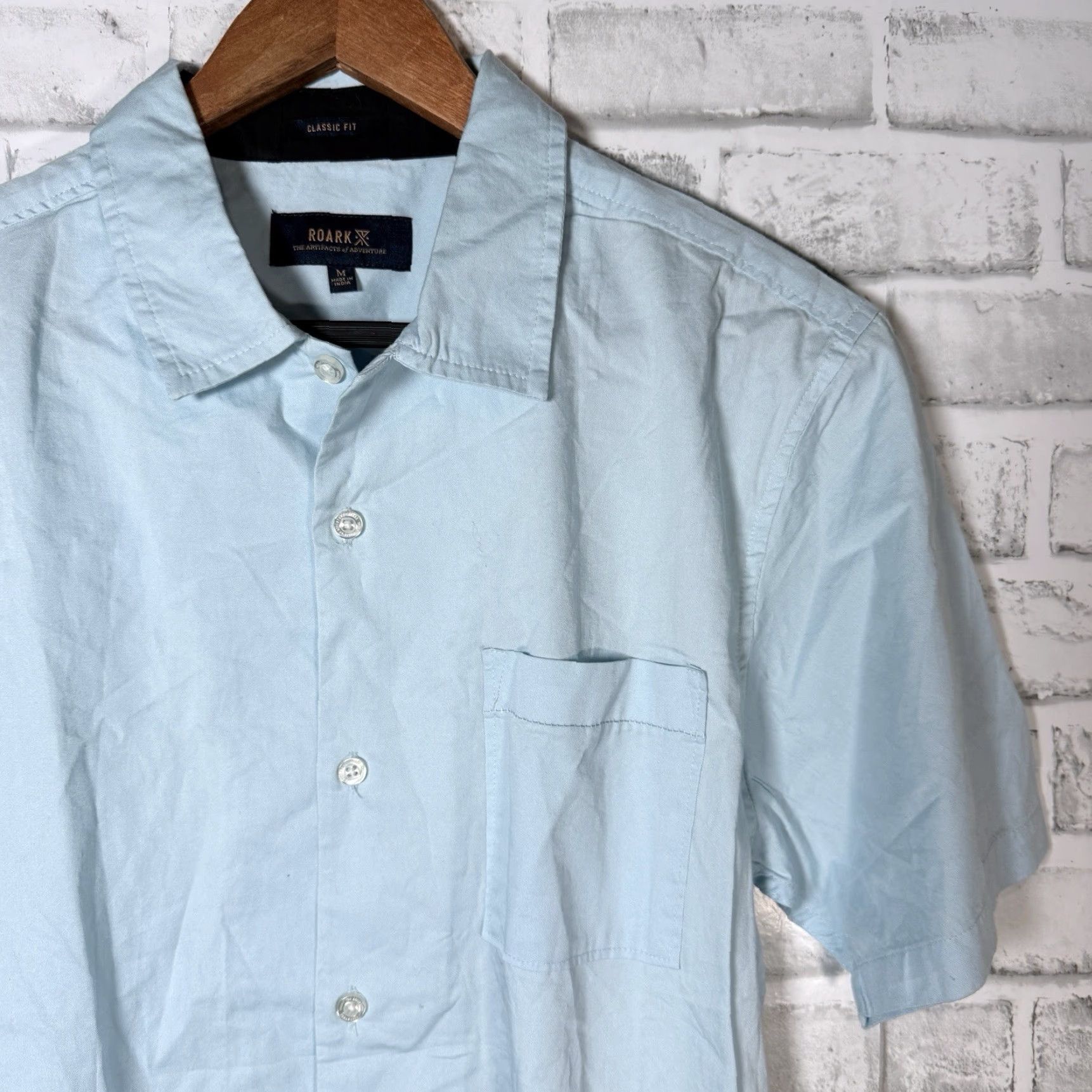 Roark ROARK Classic Fit Button Down Shirt Mens Short Sleeve Regular M Blue Size US M / EU 48-50 / 2 - 2 Thumbnail