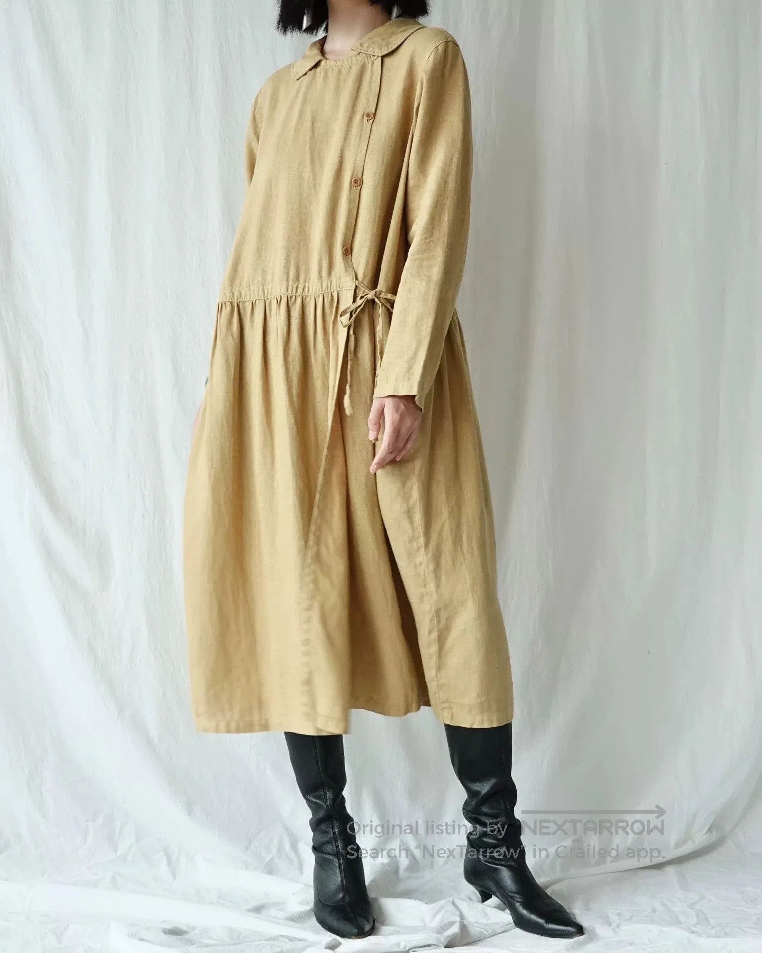 Japanese Brand Bisque Long Linen Robe Dress. Size M / US 6-8 / IT 42-44 - 4 Thumbnail