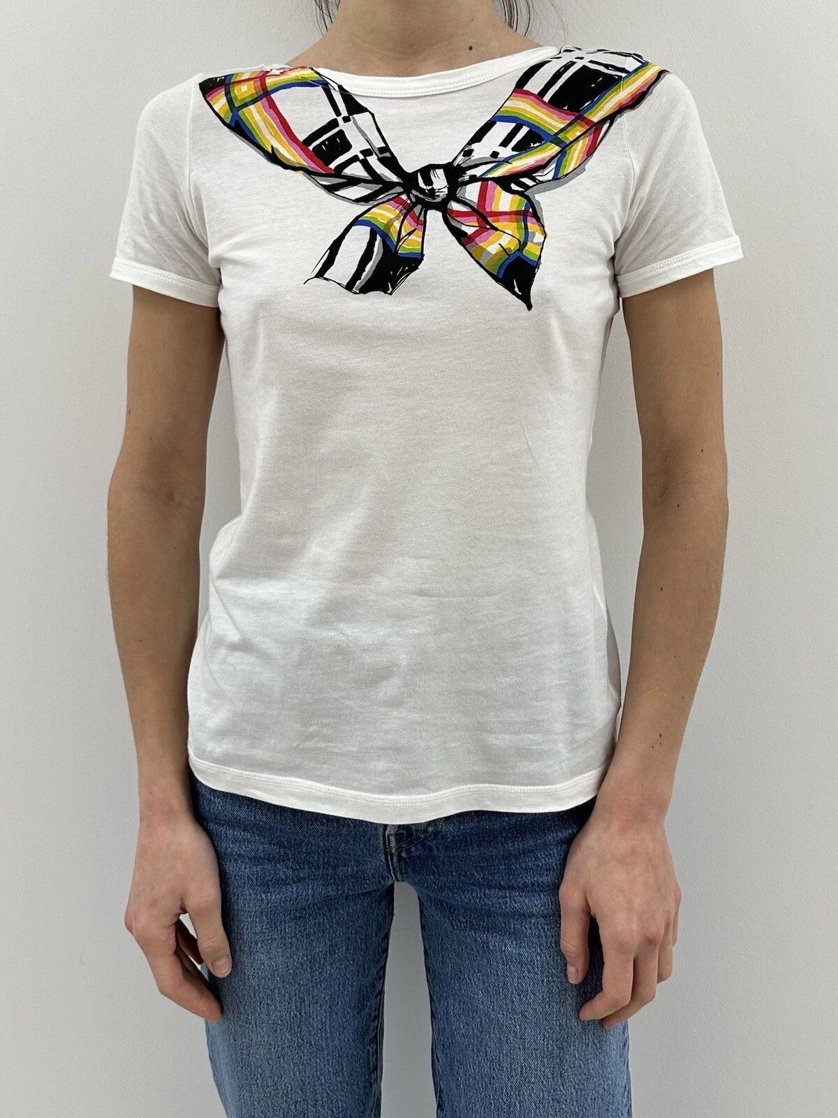 Sonia Rykiel Sonia Rykiel Womens Fitted Tee White Top Bow Print Size S / US 4 / IT 40 - 3 Thumbnail