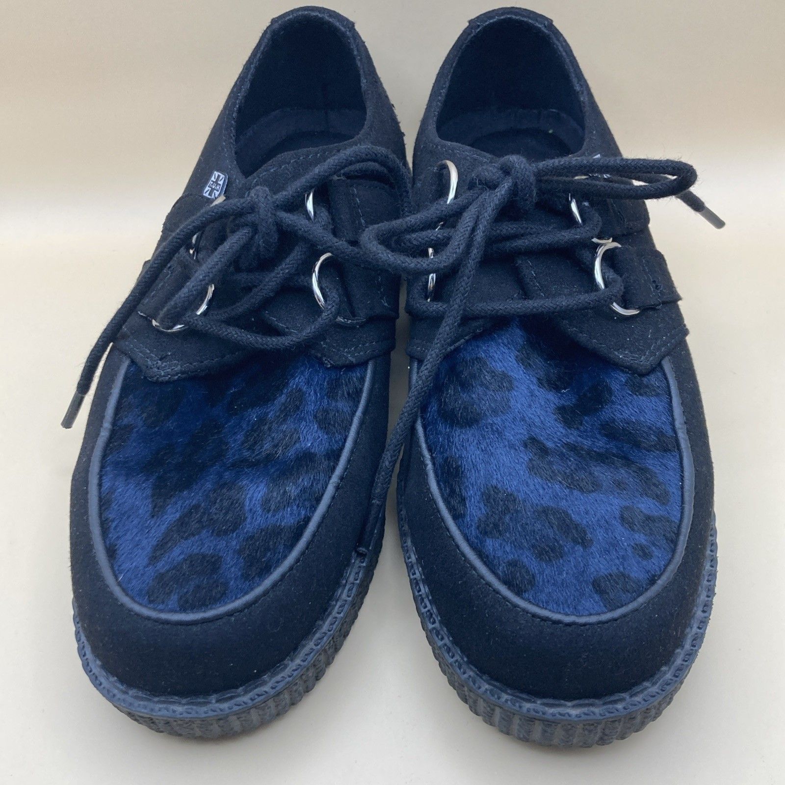 T.U.K. Footwear T.U.K Vegan Black & Navy Leopard D Ring Creeper Shoes W5 M3 Size US 5 / IT 35 - 6 Thumbnail