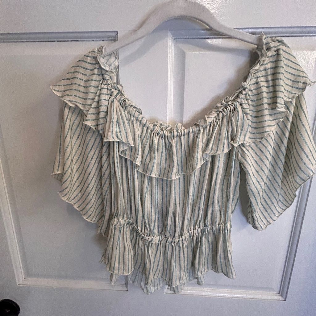 Chaser Brand Women's Chaser crop Top Size S ruffle White w/ green Stripe Size S / US 4 / IT 40 - 5 Thumbnail