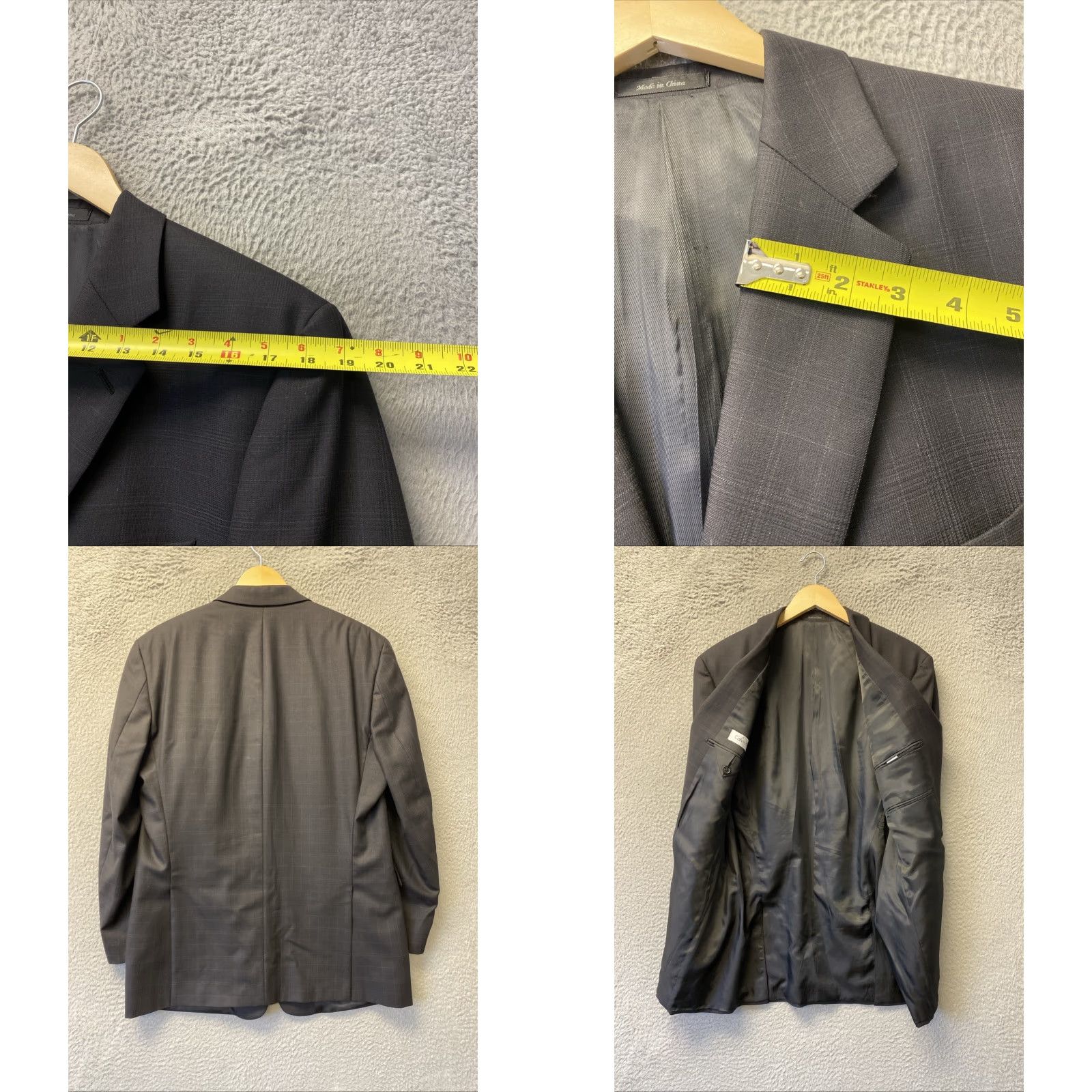 Calvin Klein Calvin Klein Men's Slim Fit Sport Coat Blazer 42 Black Plaid Wool Short Formal Business Wedding Party Size 42R - 8 Thumbnail