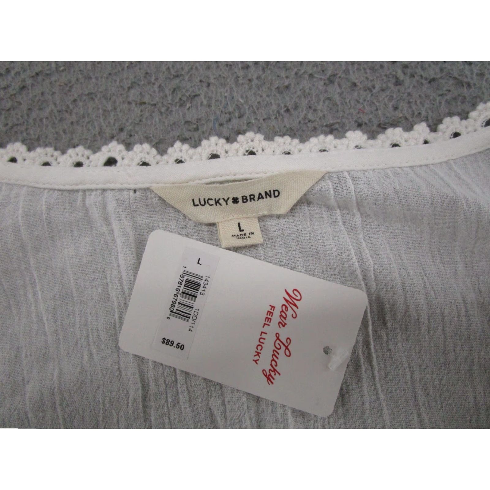 Lucky Brand Lucky Brand Womens V Neck Lace Sheer White Long Sleeve Blouse Top Size L NEW Size L / US 10 / IT 46 - 2 Thumbnail