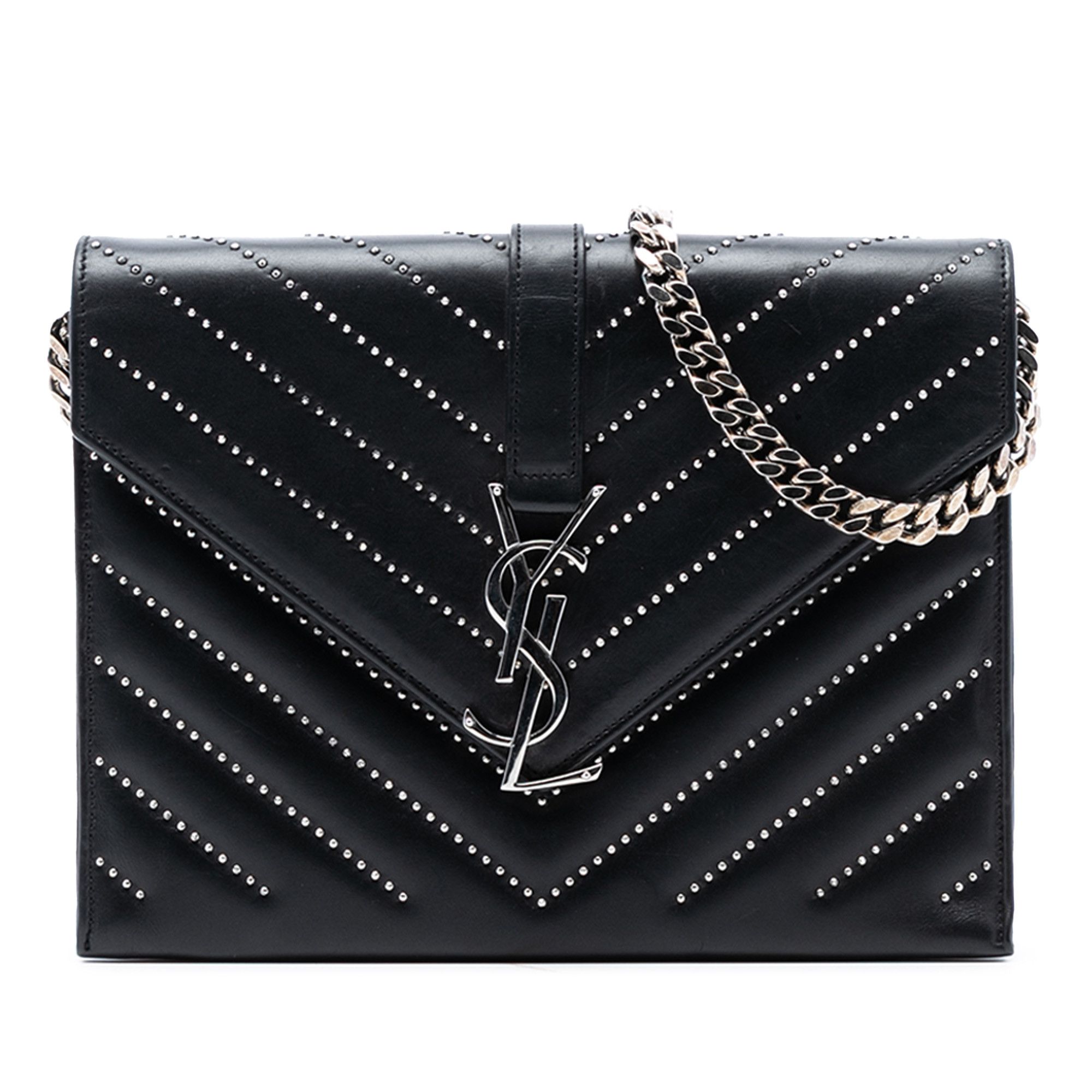 Yves Saint Laurent Yves Saint Laurent Studded Chevron Calfskin Monogram Envelope Chain Flap Size ONE SIZE - 1 Thumbnail