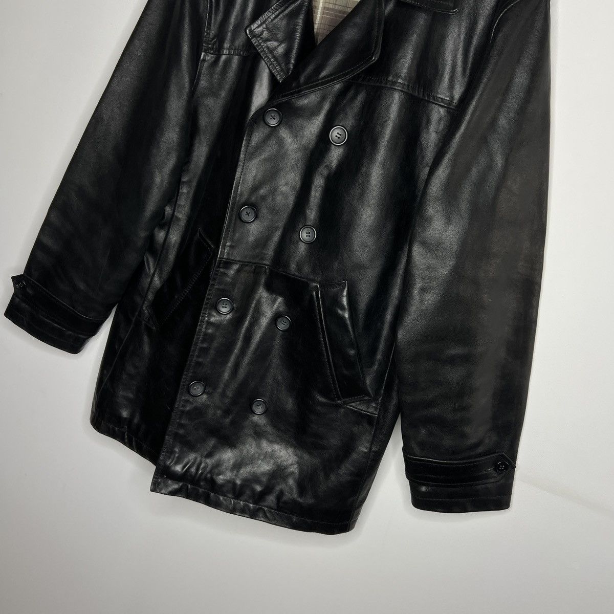 Vintage Vintage Heavy Genuine Leather Coat Double Breasted Black 90s Size US M / EU 48-50 / 2 - 2 Thumbnail