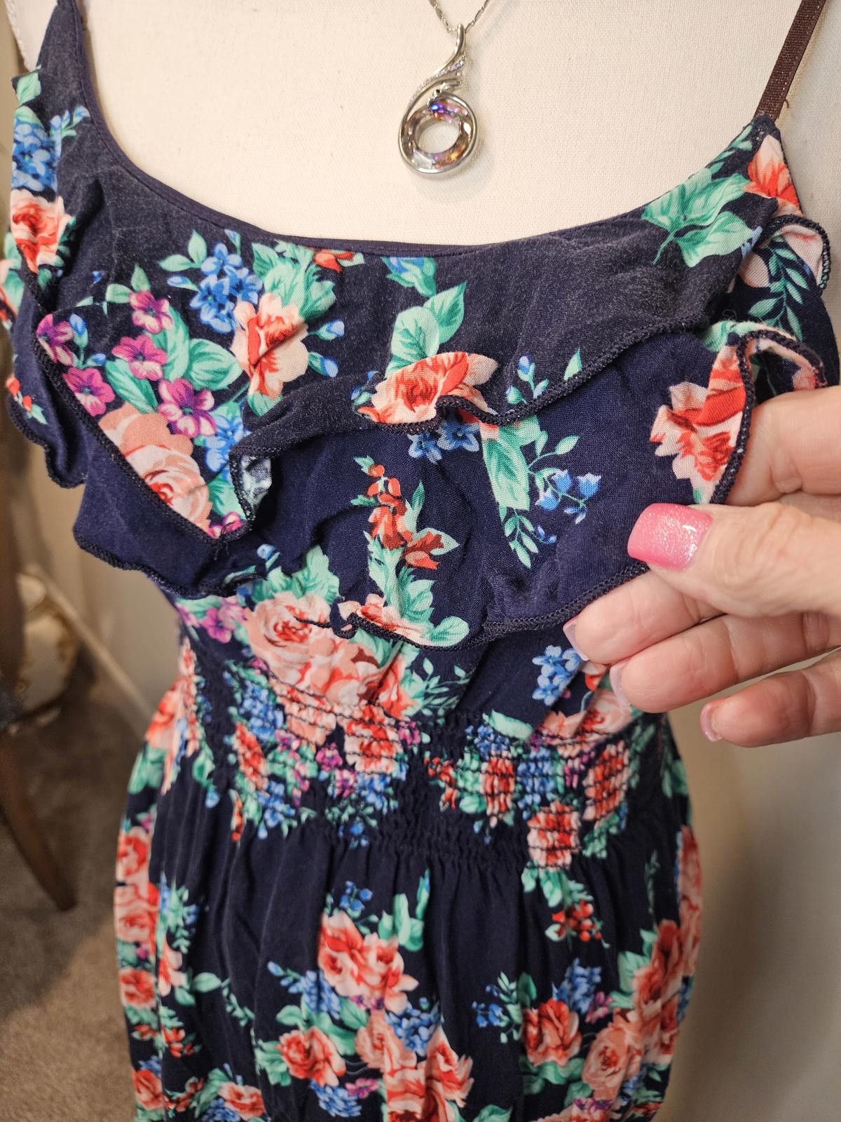 Designer Body Central Floral Ruffle Dress - Navy Blue Size S / US 4 / IT 40 - 4 Thumbnail