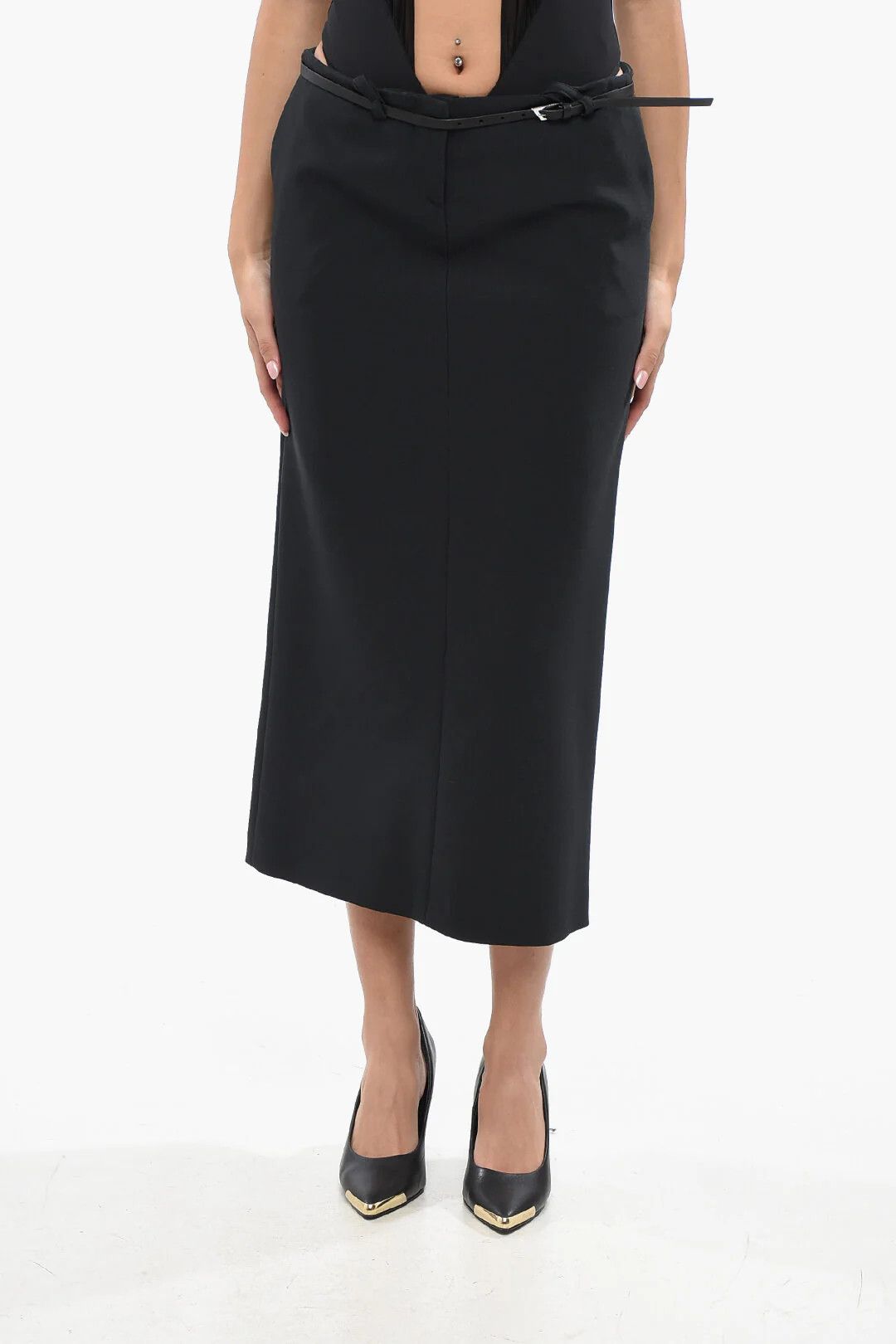 The Attico og1mm0426 Solid Color Longuette Skirt in Black Size 28" / US 6 / IT 42 - 1 Thumbnail