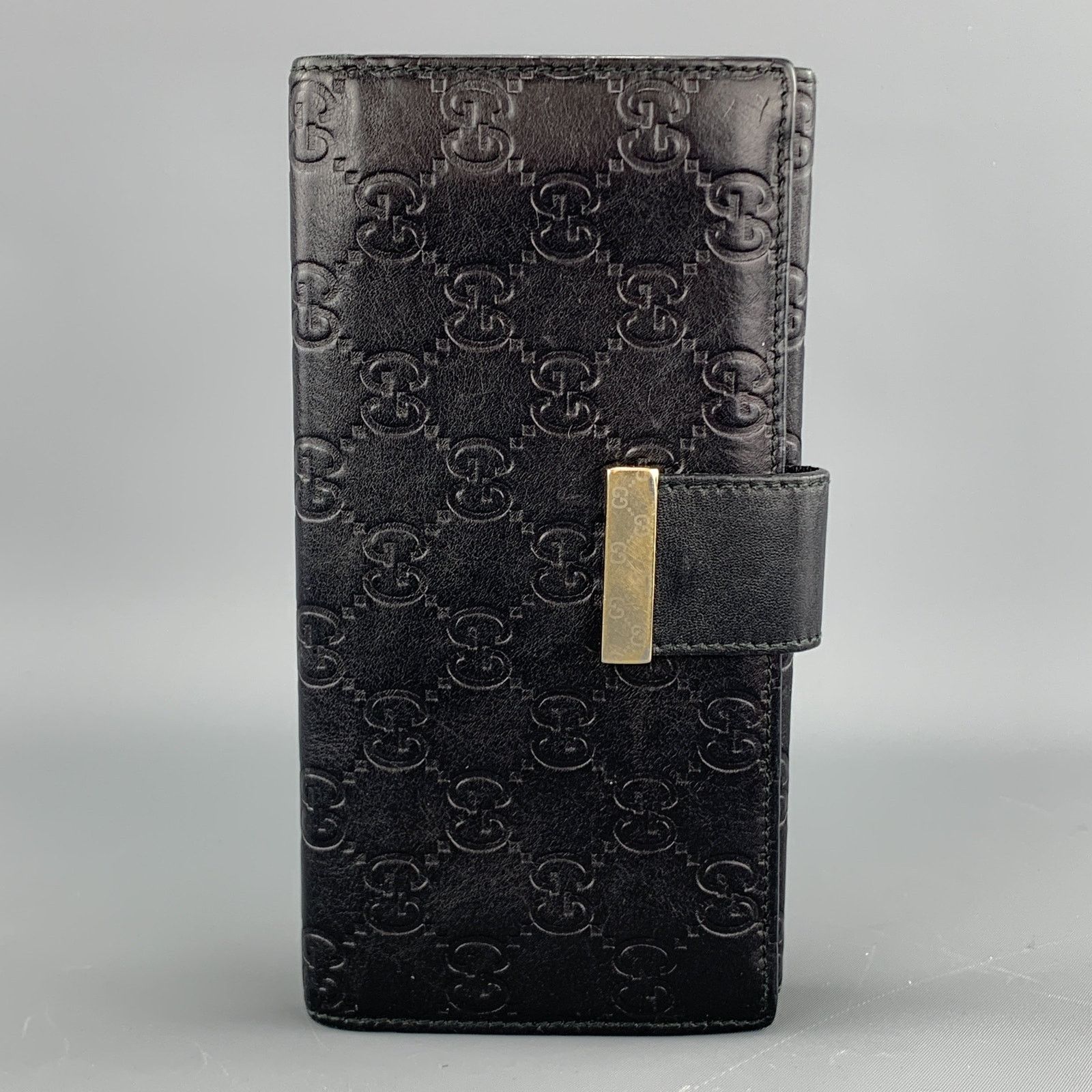 Gucci GUCCI Monogram Embossed Black Leather Checkbook Wallet Size ONE SIZE - 1 Thumbnail