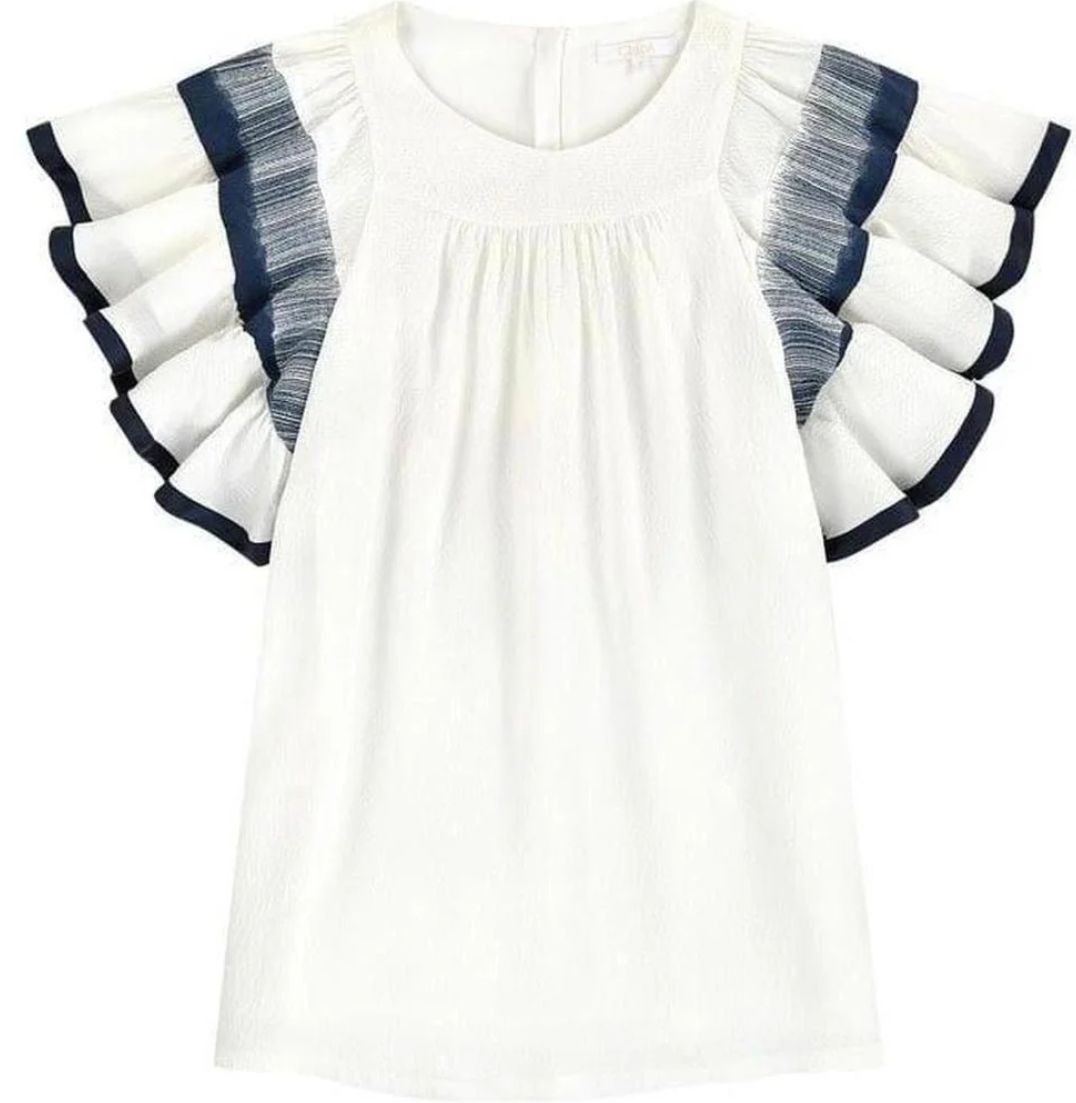 Chloe Chloe Ivory Blue Silk Girls Dress Size 10y Size XXS / US 00 / IT 34 - 1 Thumbnail