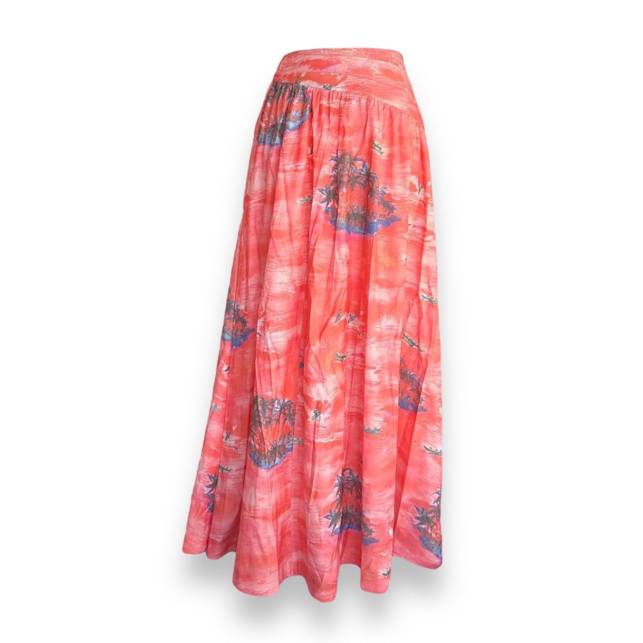 image of Staud High Waisted Tropical Print Maxi Skirt in Coral, Women's (Size 26)
