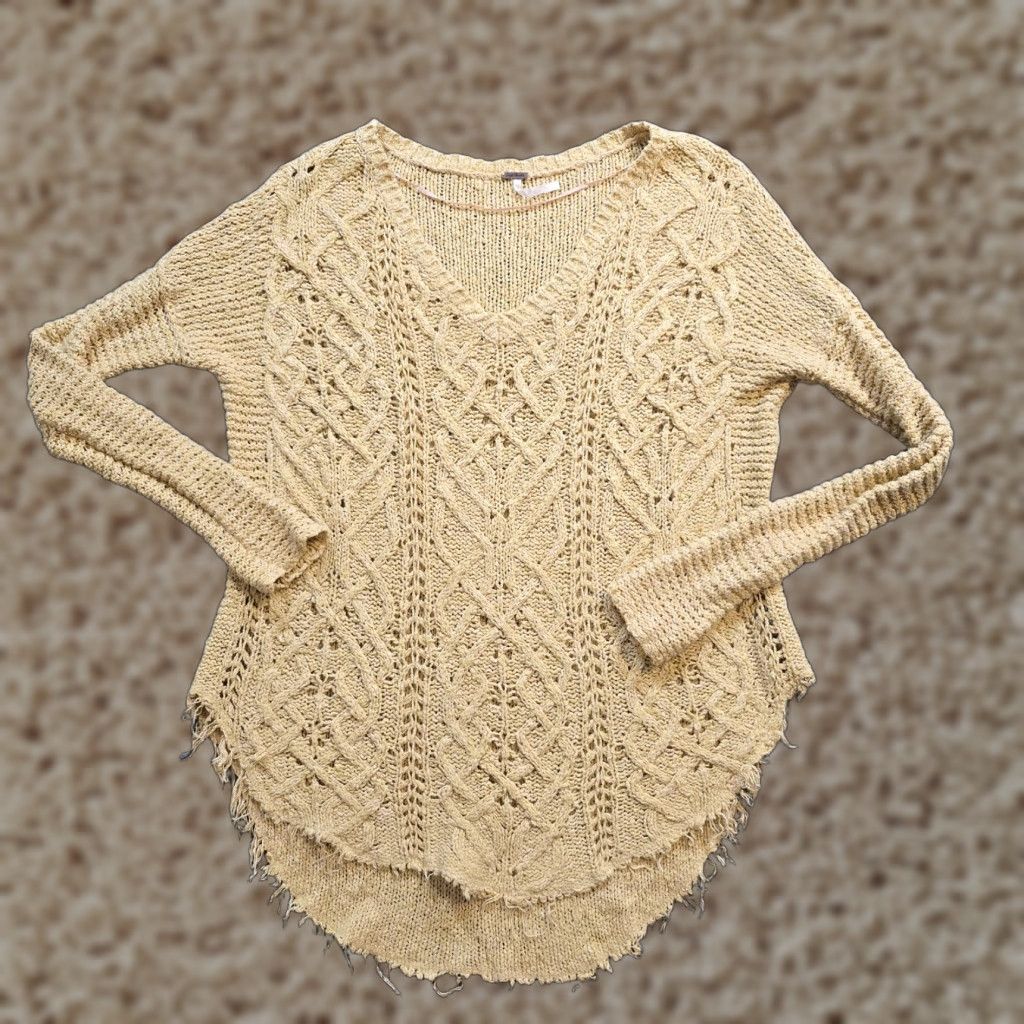 Free People VINTAGE Free People Sweater Womens XS Yellow Crochet Open Knit Casual Distressed Size XS / US 0-2 / IT 36-38 - 1 Thumbnail