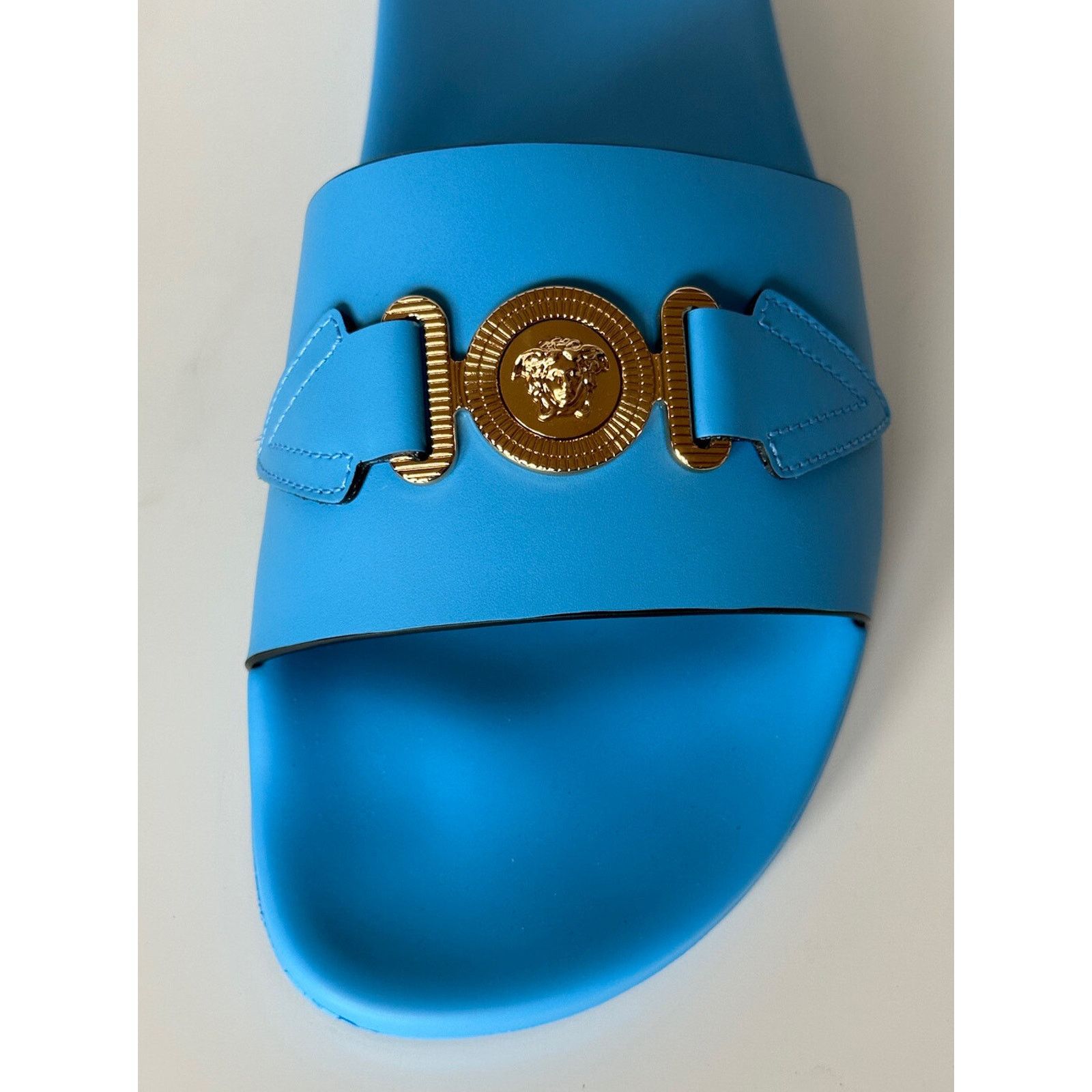Versace Versace Gold Medusa Leather/Rubber Sandals Blue 11 1004983 Size US 11 / EU 44 - 5 Thumbnail