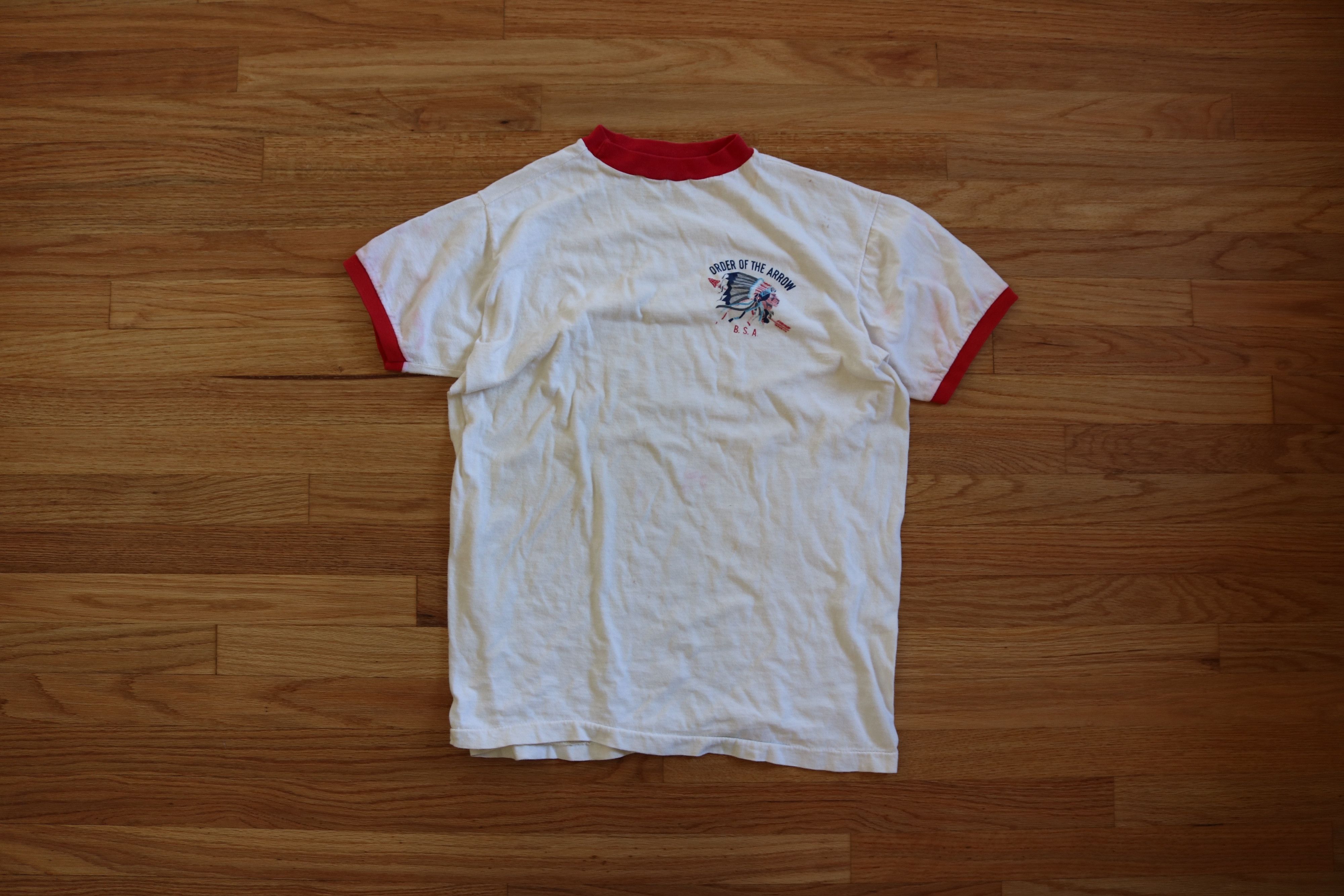 image of Vintage Order Of The Arrow B.s.a Ringer Tee in White, Men's (Size Small)