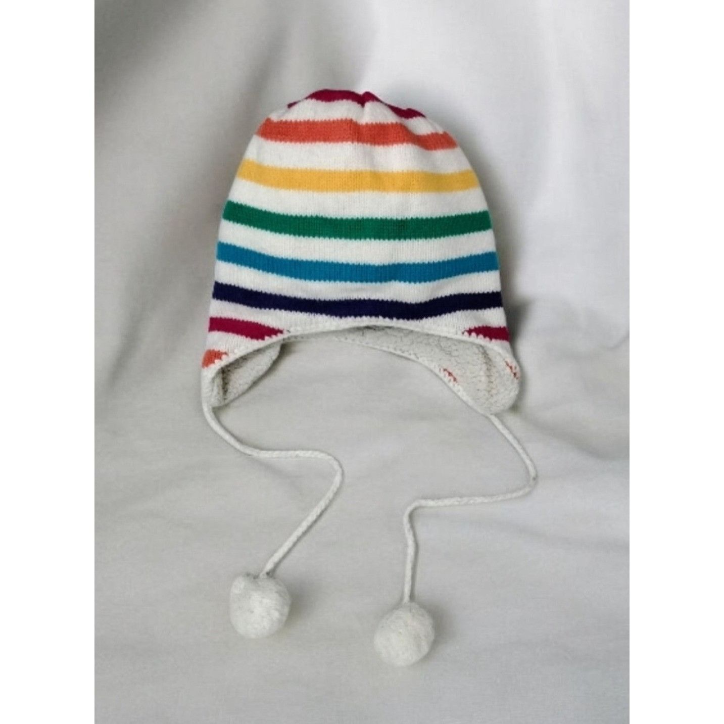 Aeropostale Aeropostale Rainbow Striped Ear Flap Pom Pom Knit Hat Sherpa Size ONE SIZE - 1 Thumbnail