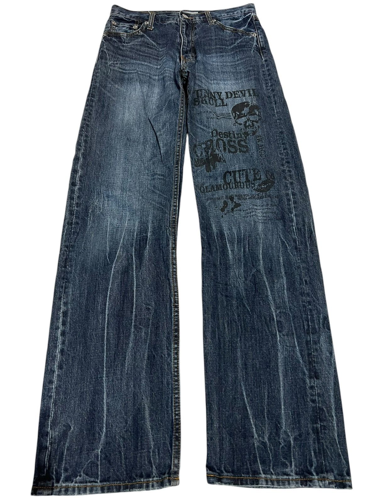 If Six Was Nine × Japanese Brand × Le Grande Bleu (L.G.B.) 🌈90’s Style Sorridere Funny Devil Skull Jeans Size US 28 / EU 44 - 1 Thumbnail
