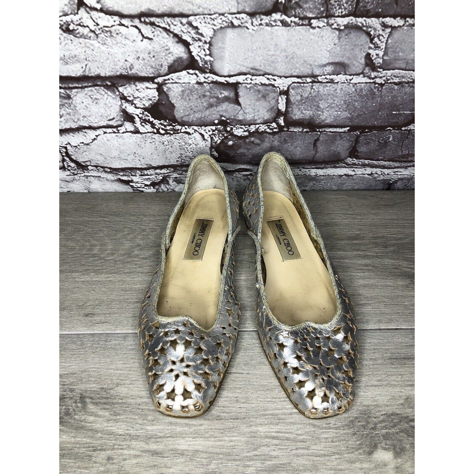 Jimmy Choo Jimmy Choo Metallic Silver Leather Cut Out Loafer Flats Wome Size US 7 / IT 37 - 16 Thumbnail