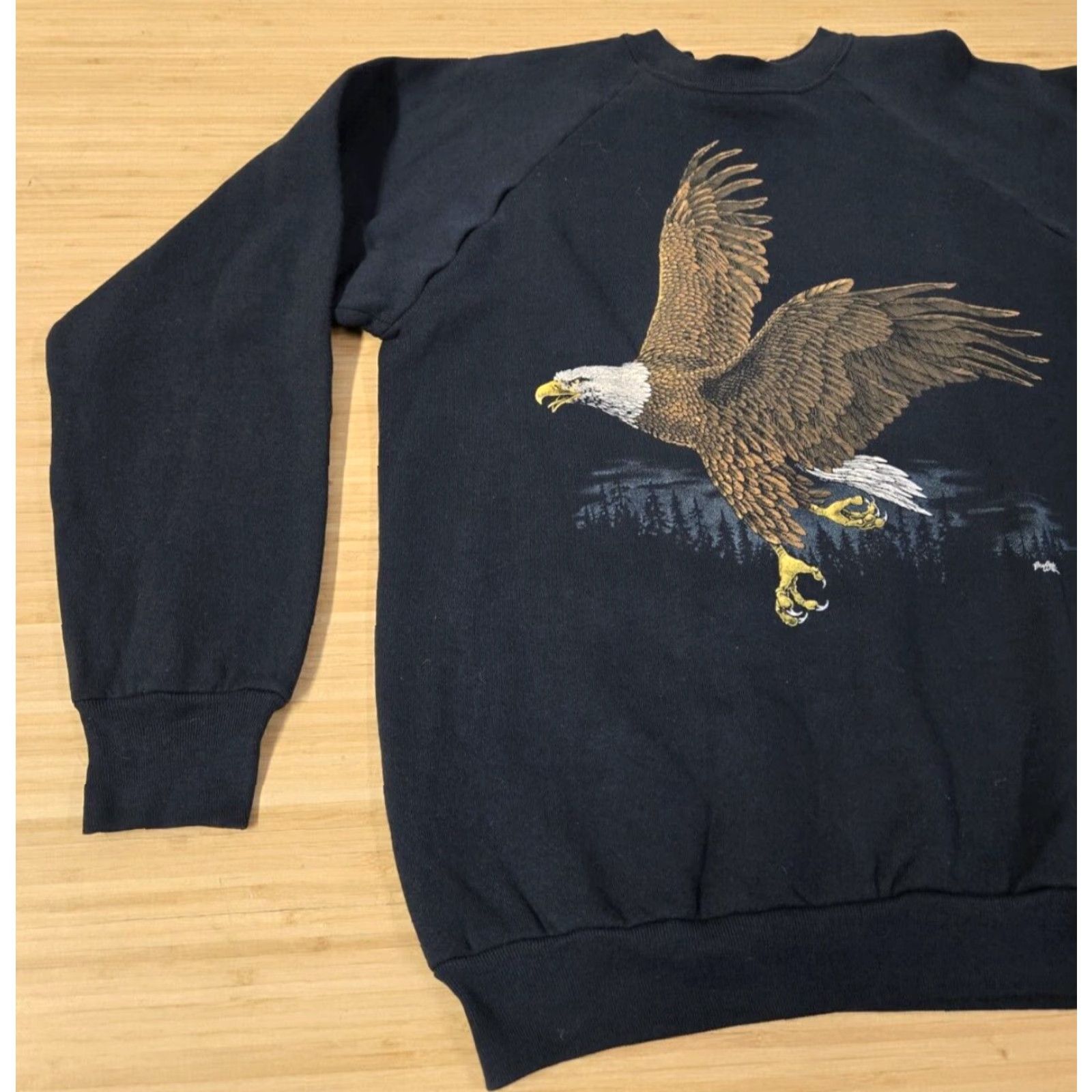 Fruit Of The Loom VINTAGE Fruit the Loom Sweatshirt Crewneck L Black Unisex Adults Bald Eagle USA 90s Graphic Print Logo Cotton Size US L / EU 52-54 / 3 - 3 Thumbnail