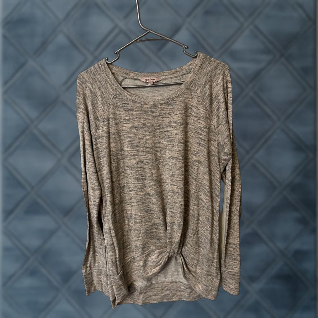 Juicy Couture Juicy Couture Knit Pullover Shirt Long Sleeve Heathered Gray Knot Front Top XL Womens Regular Size Size XL / US 12-14 / IT 48-50 - 1 Thumbnail